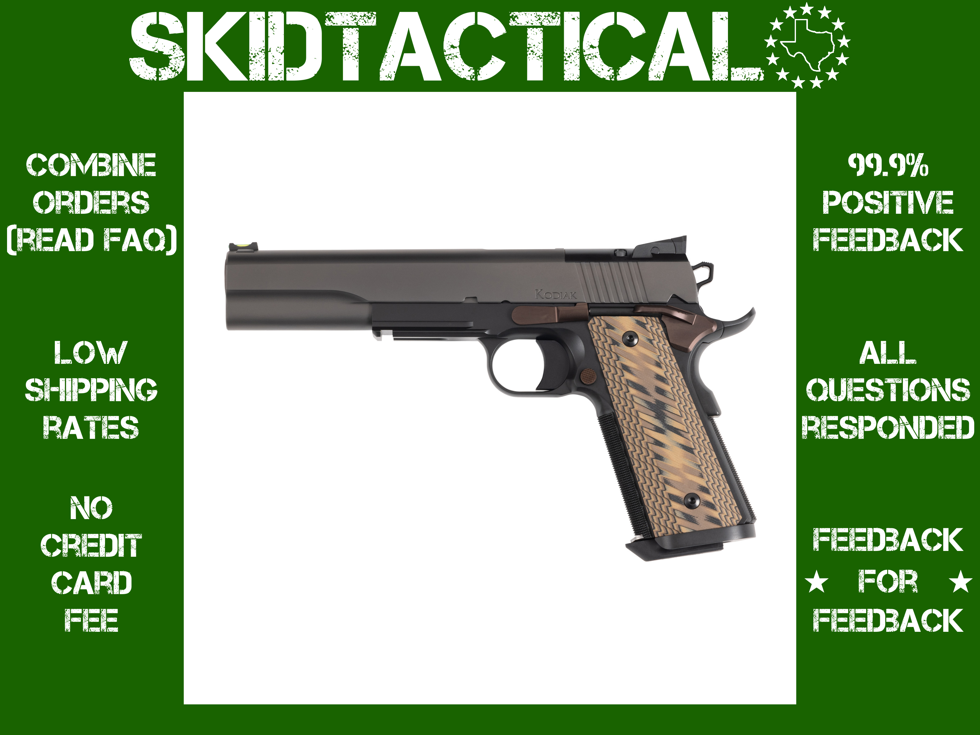 Dan Wesson Kodiak 1911 6.3" 10MM 8 Rounds Fiber Optic - Black, Silver, Brow-img-0