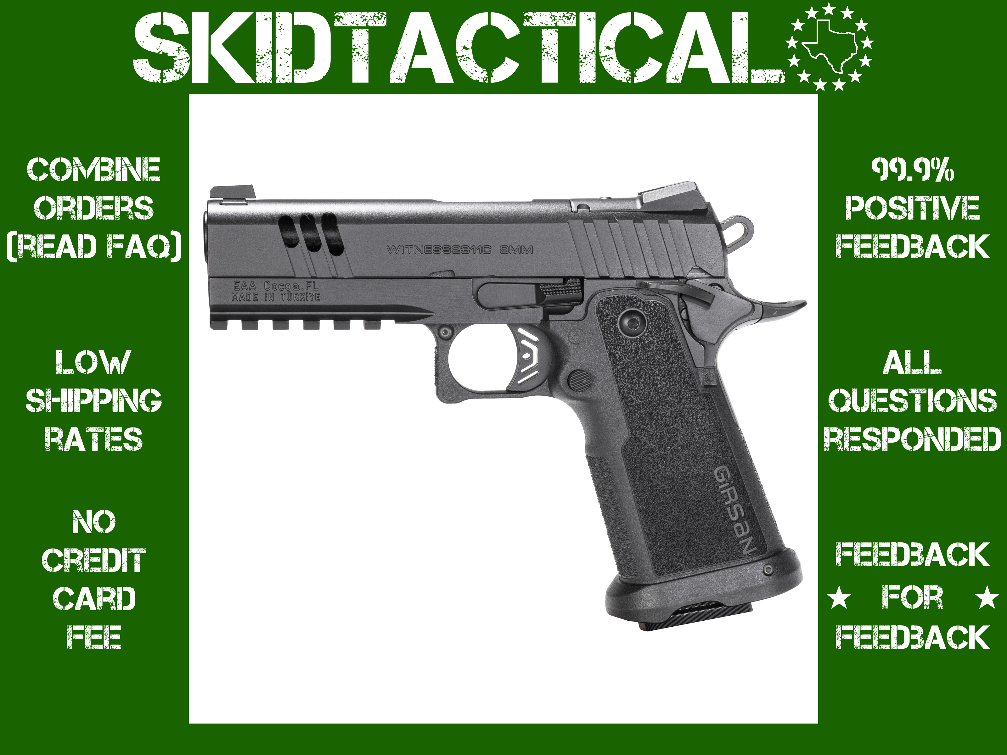 Girsan WITNESS 2311 CMX Single Action Only 4.25" 9MM 17 Rounds 3 Dot - Blac-img-0