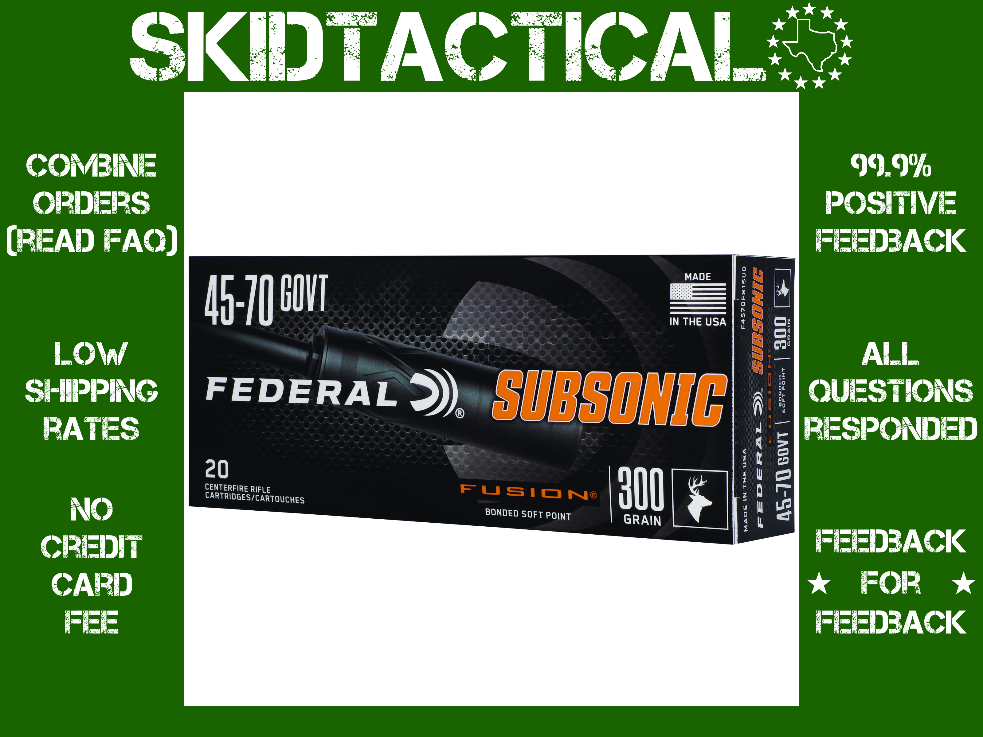 Federal Fusion 45-70 Government Subsonic 300gr Solid Base - 20rd-img-1