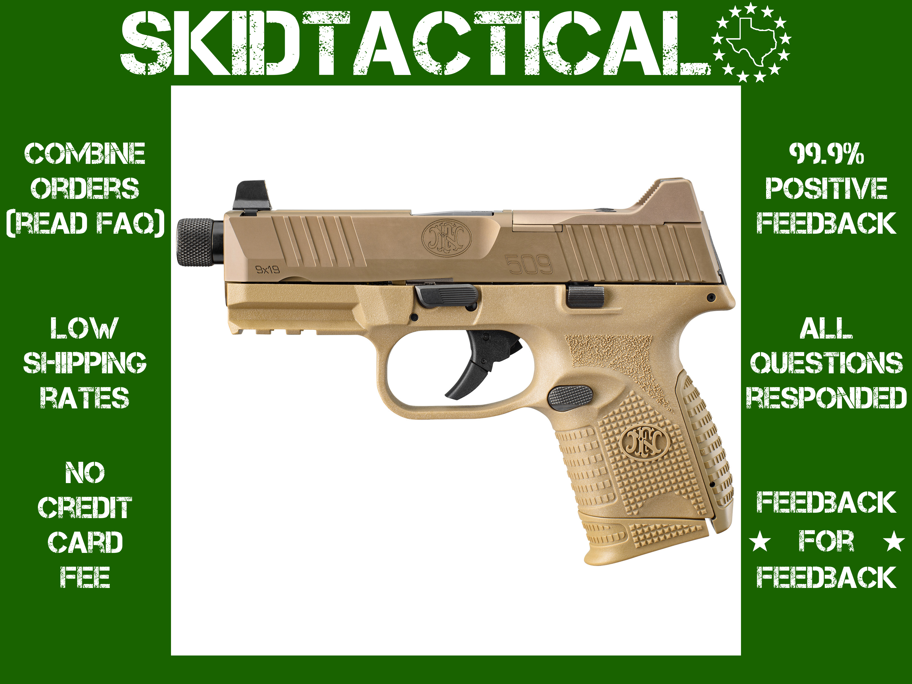 FN 509 Compact Tactical 4.32" 9MM 24 Rounds Night Sights - Flat Dark Earth-img-0
