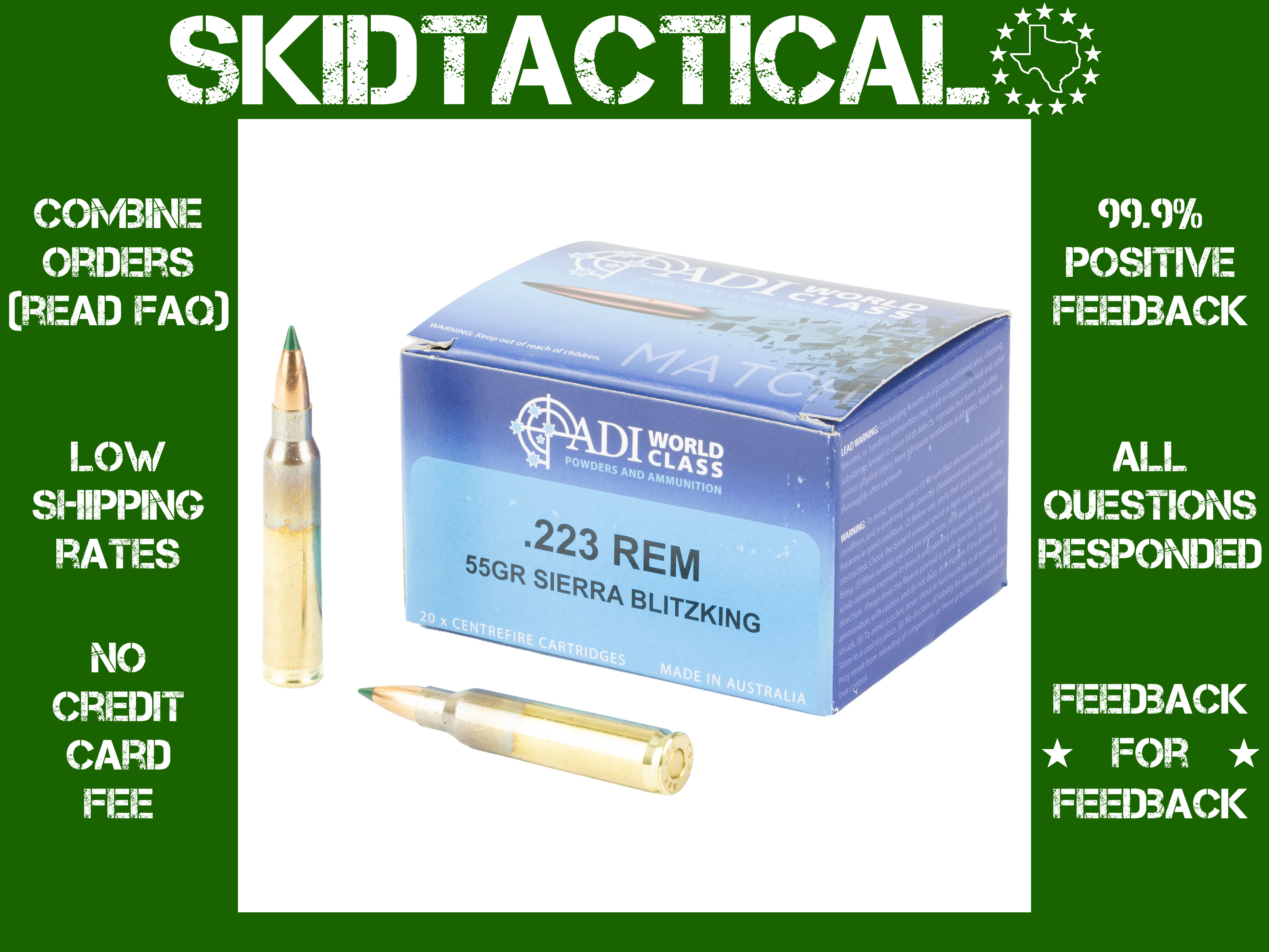 ADI World Class Ammunition Match 223 Remington 55gr Boat Tail - 20rd-img-0