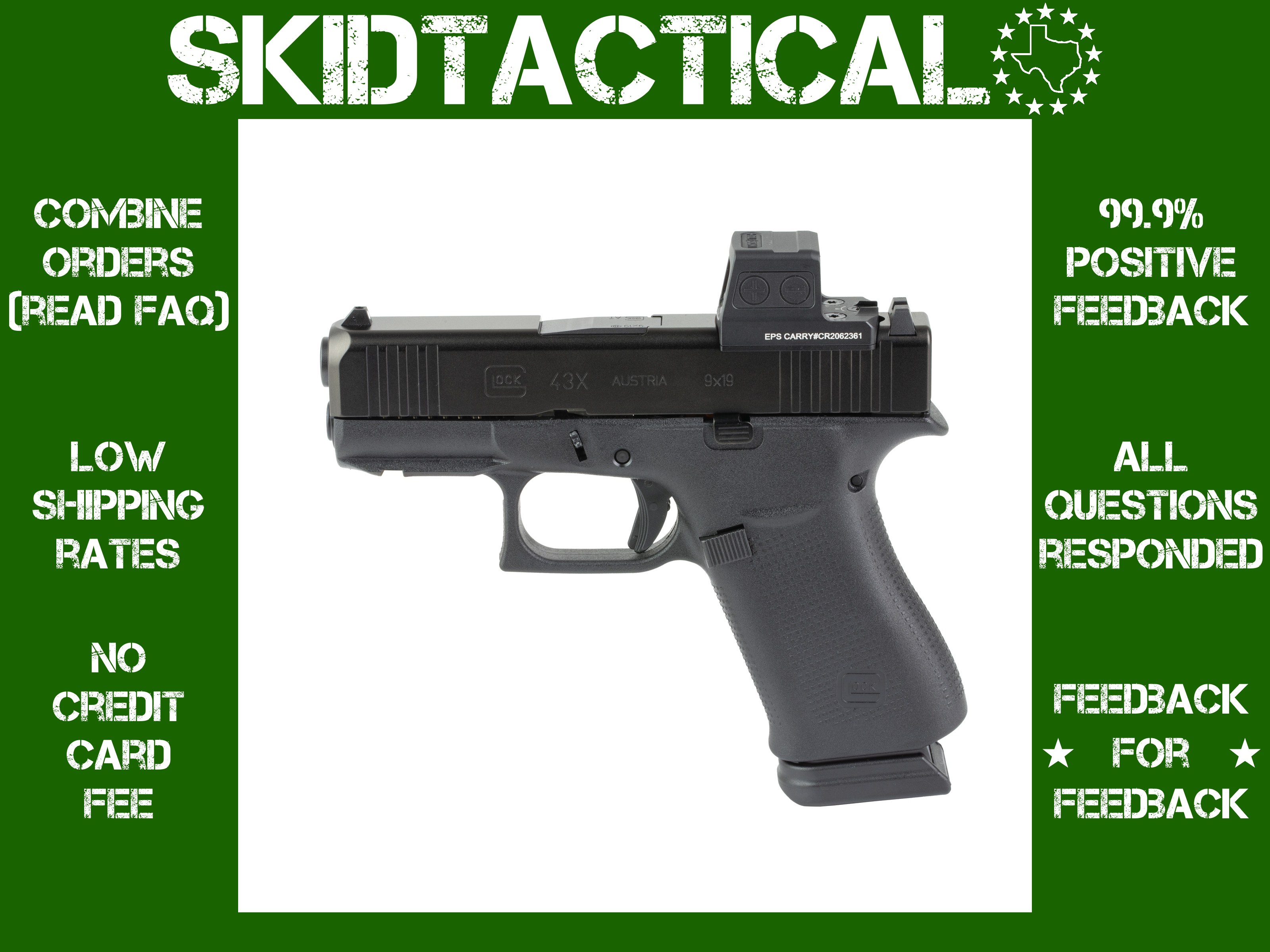 GLOCK 43X M.O.S Striker Fired 3.41" 9MM 15 Rounds Fixed Sights - Black-img-0