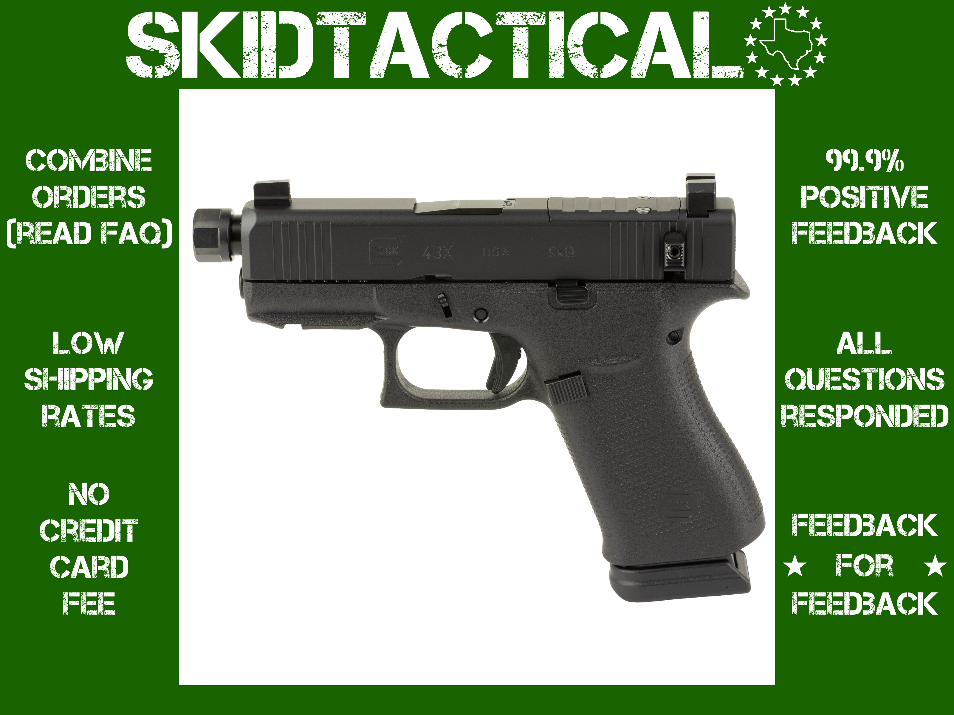 GLOCK 43X Striker Fired 3.92" 9MM 15 Rounds Suppressor Sights - Black-img-0