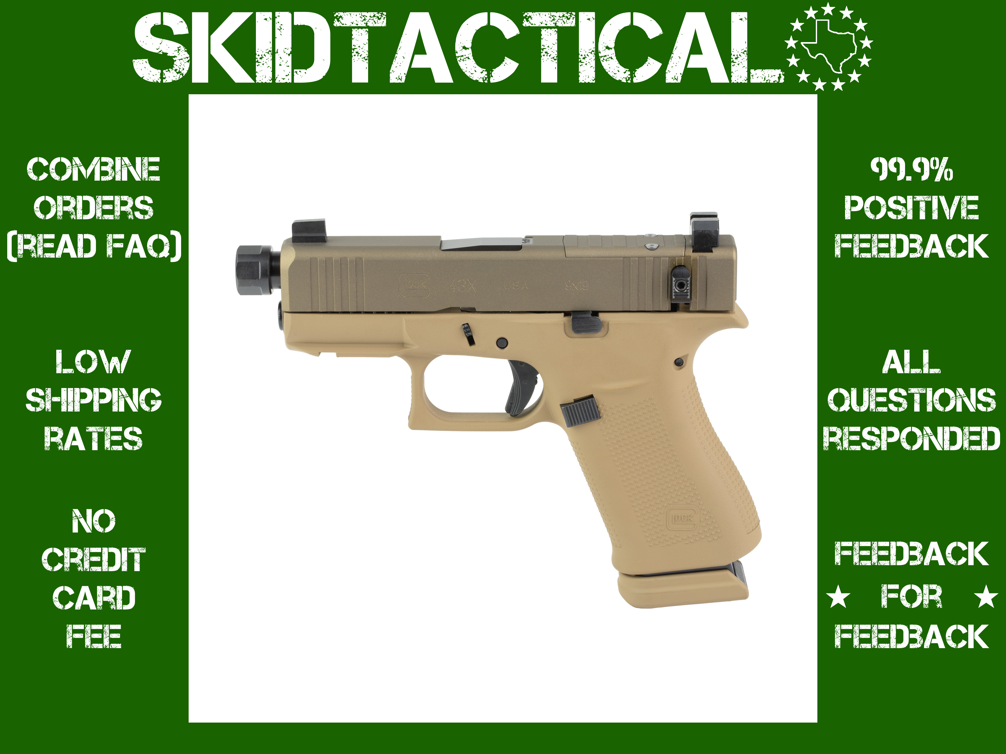 GLOCK 43X Striker Fired 3.41" 9MM 15 Rounds Suppressor Sights - Flat Dark E-img-0
