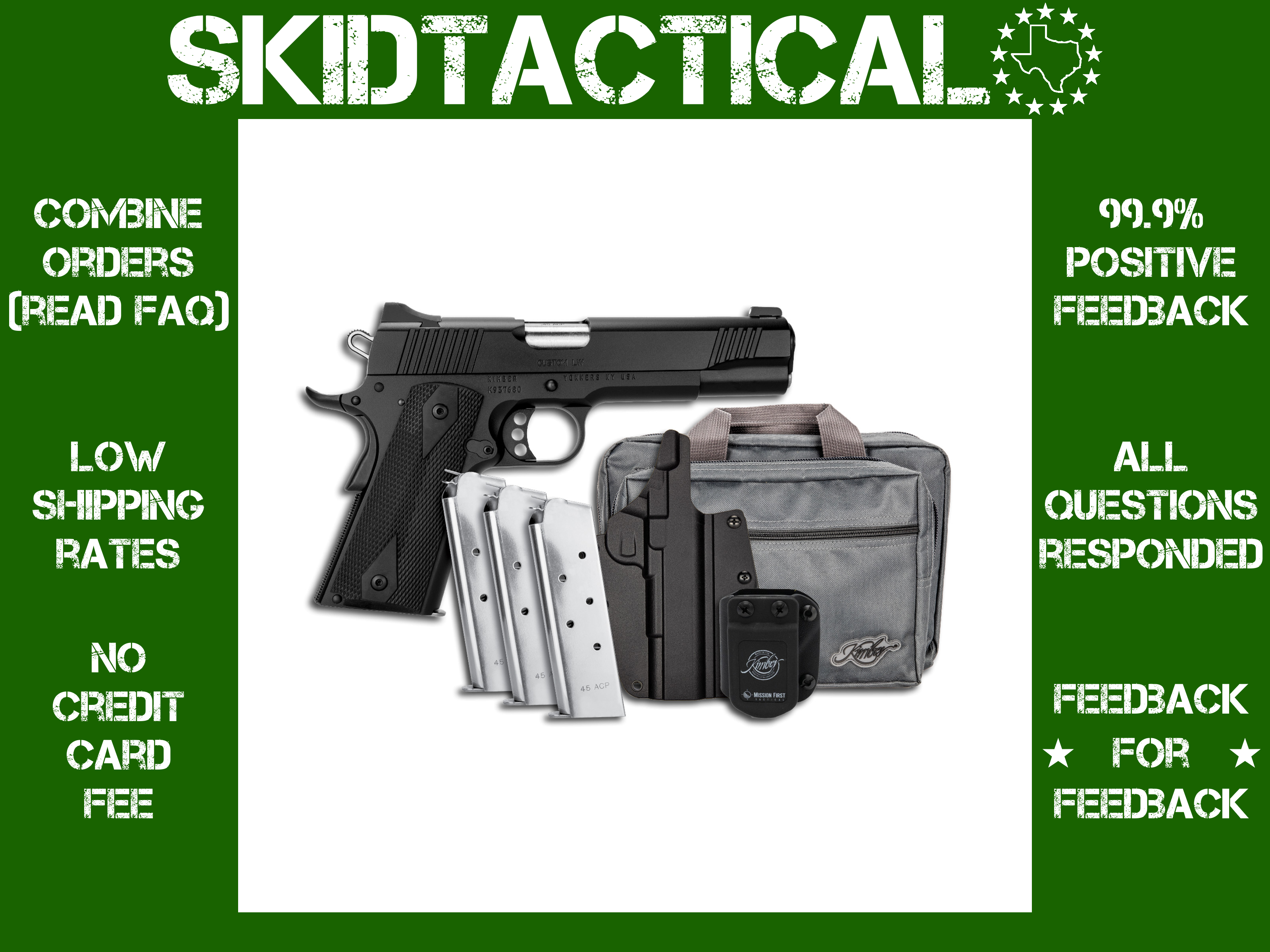 Kimber America Custom LW 1911 5" 45 ACP 7 Rounds 3 Dot - Black-img-0