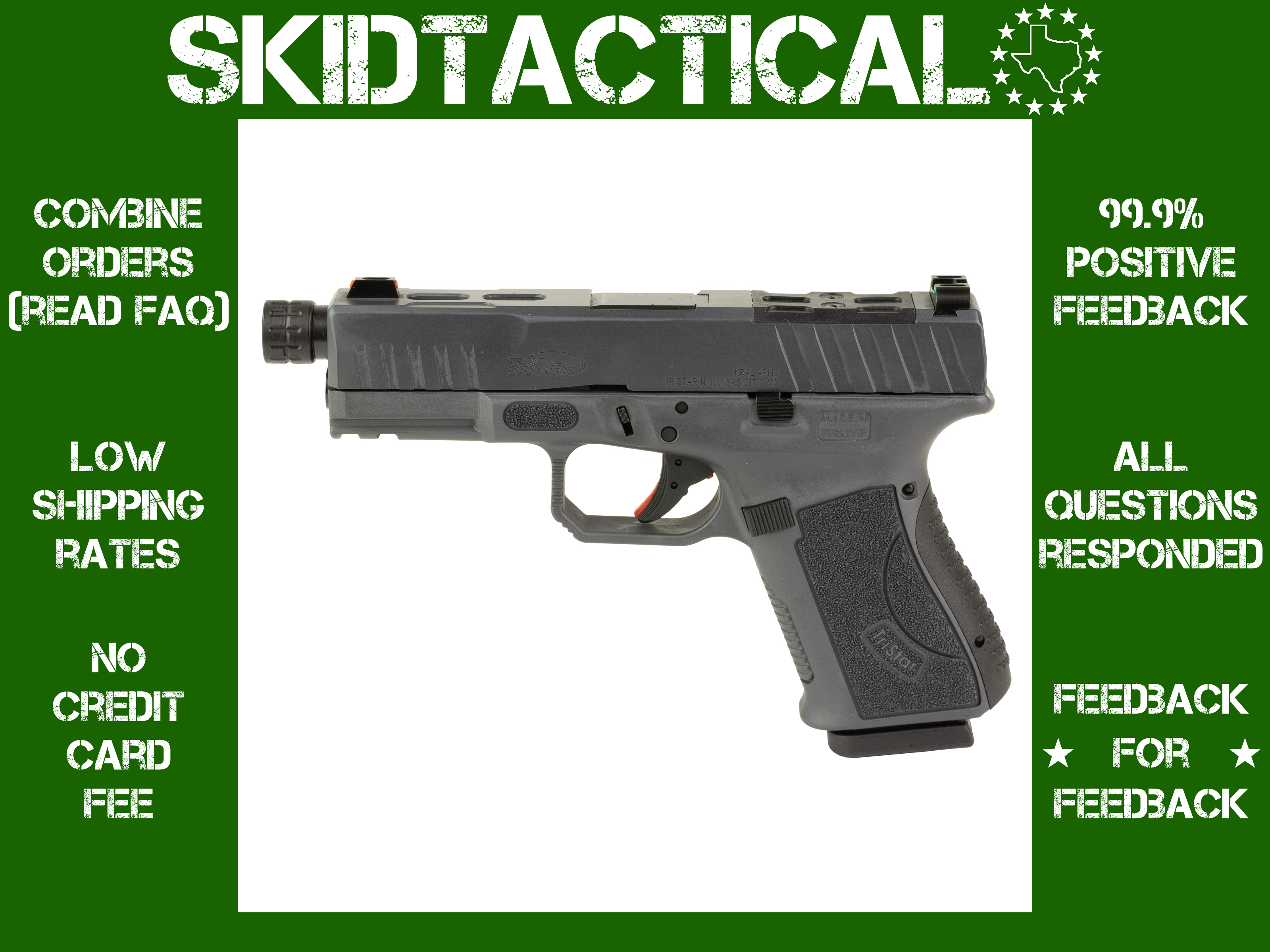 TriStar APOC Pro Striker Fired 4.48" 9MM 15 Rounds Fiber Optic - Gray-img-0