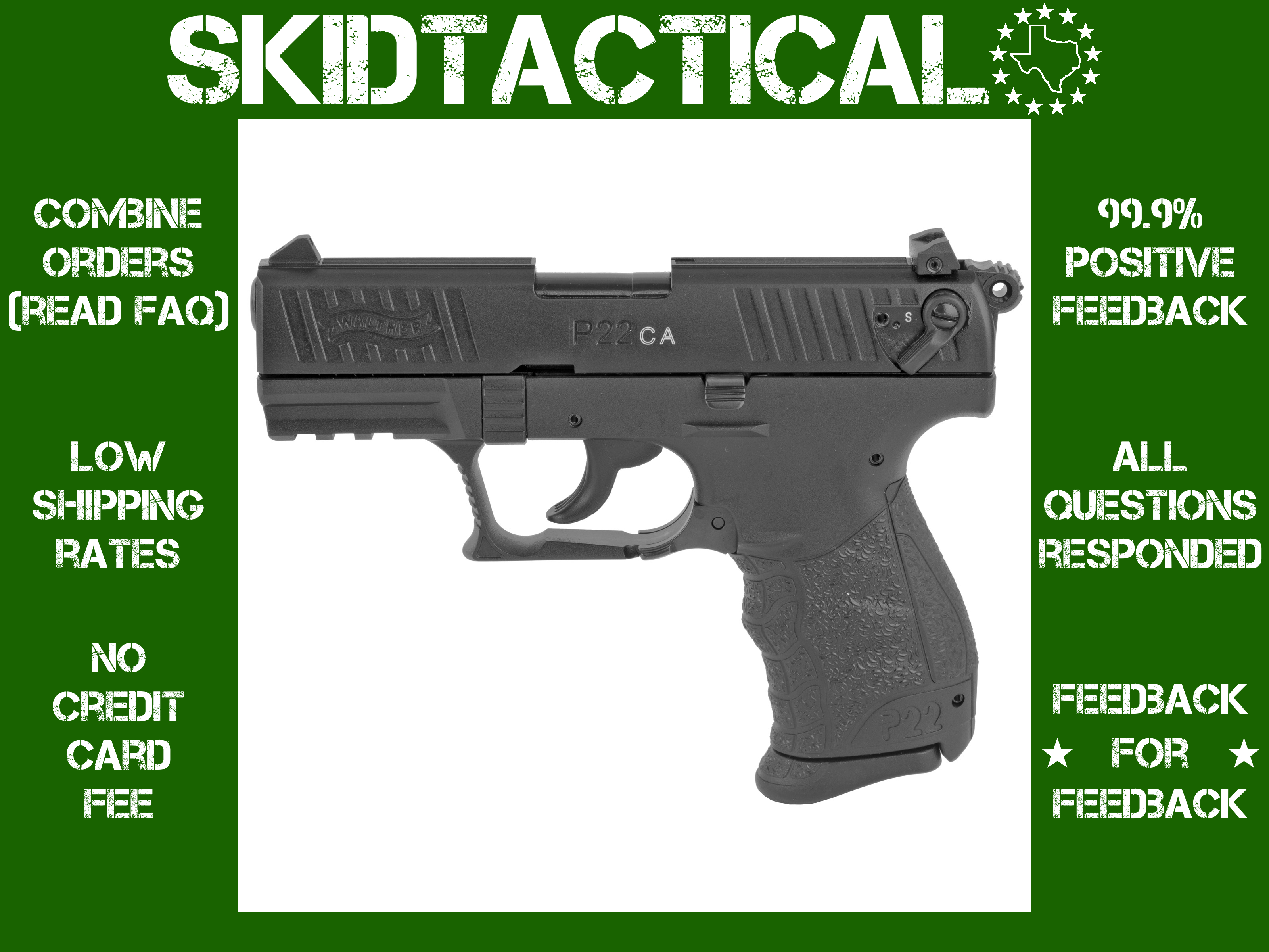 Walther P22-CA DA/SA 3.4" 22 LR 10 Rounds Adjustable Sights - Black-img-0
