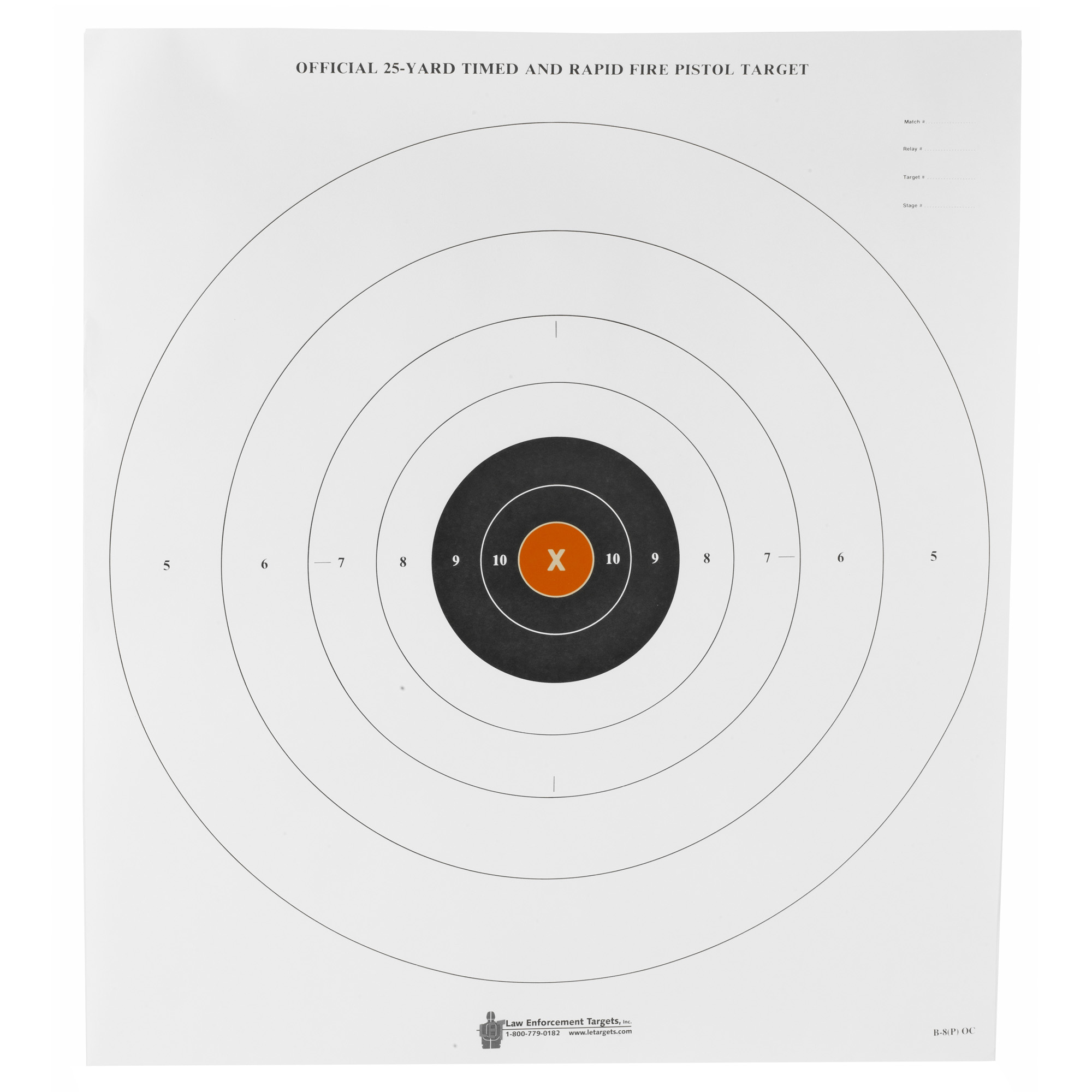 Action Target B-8 25-Yard Timed and Rapid Fire Target (Orange Center) – 100 Pack