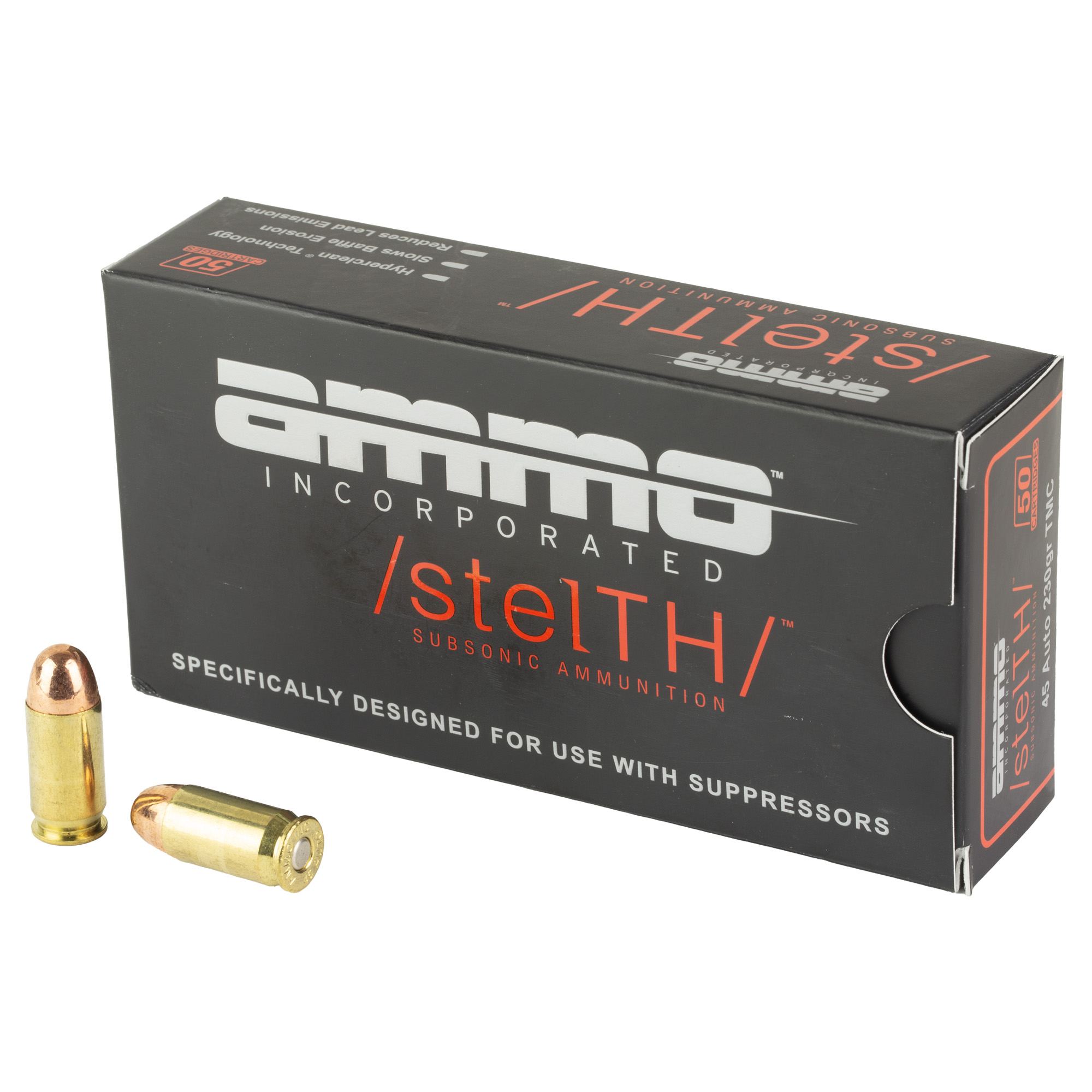 Ammo Inc Stealth Subsonic 45 ACP 230gr Total Metal Coating – 50rd