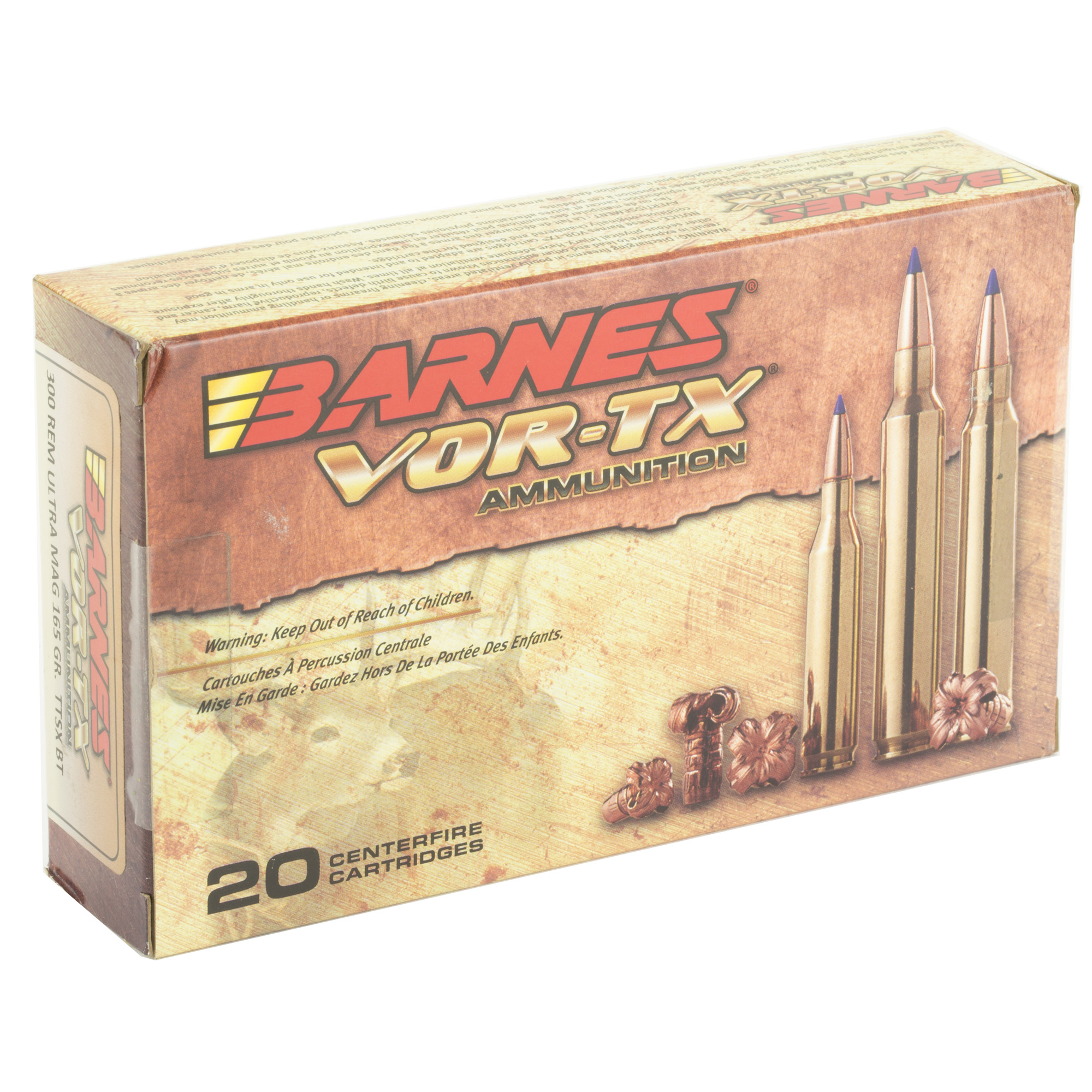 Barnes VOR-TX 300 Remington Ultra Magnum California Certified Nonlead Ammunition 165gr Tipped Triple Shock X – 20rd