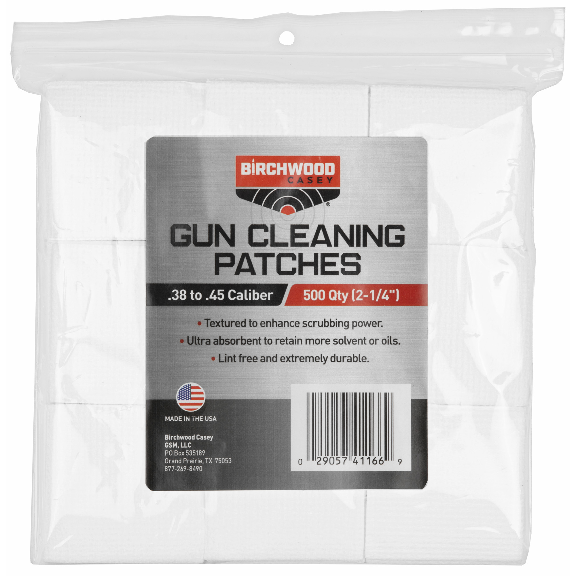 Birchwood Casey Cleaning Patches 9MM, .38-.45 Caliber