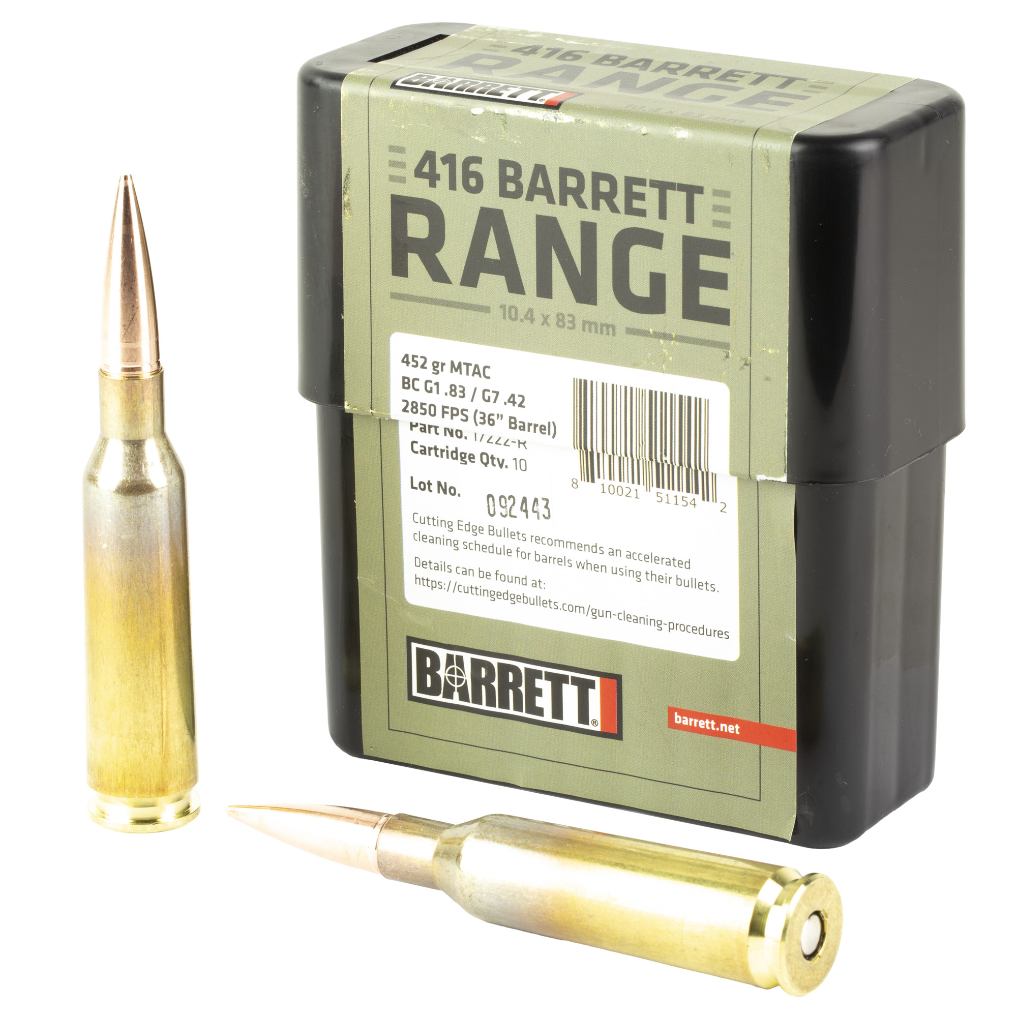 Barrett Ammo 416 Barrett 452gr Boat Tail Hollow Point – 10rd