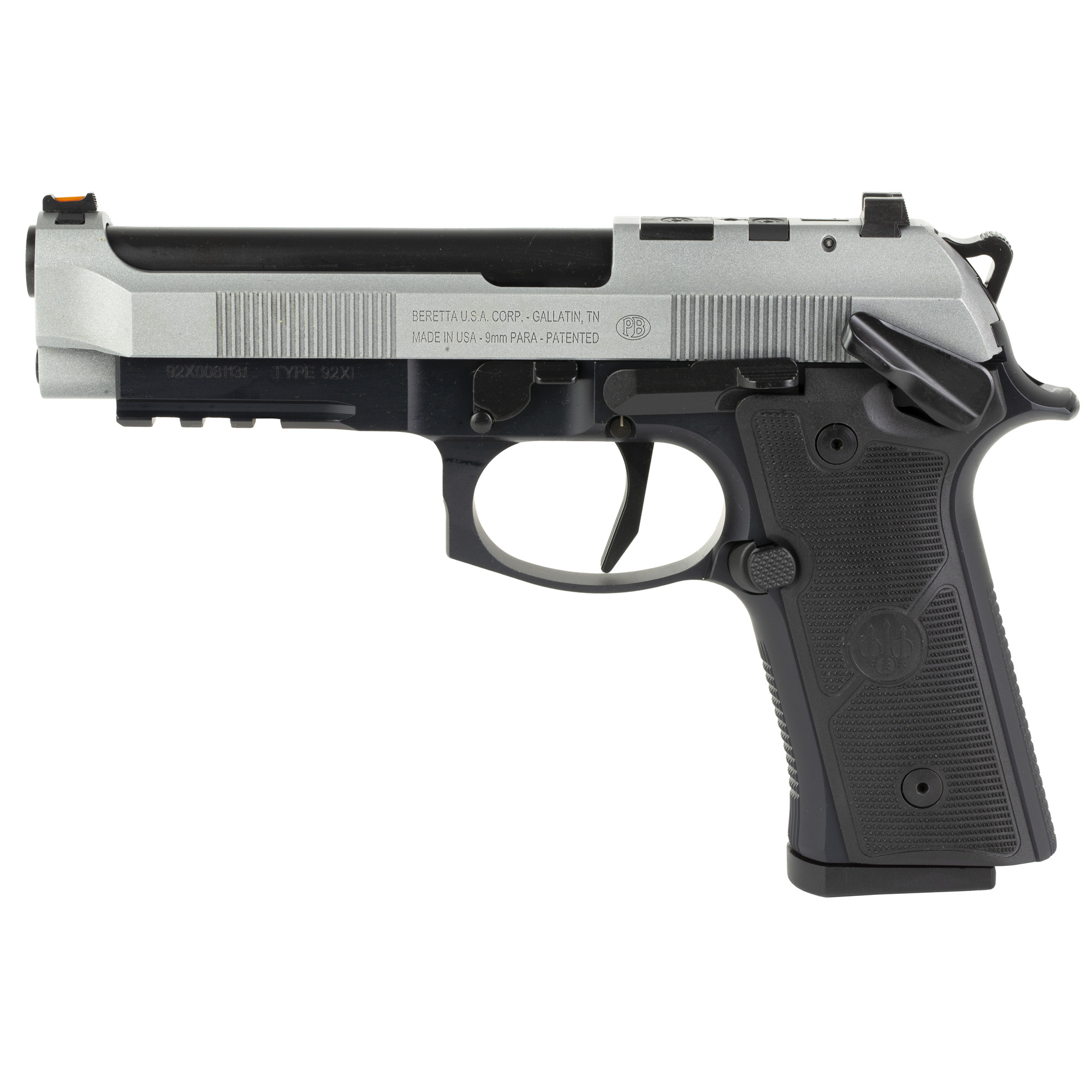 Beretta 92XI Single Action Only 4.7″ 9mm 15rd Fiber Optic – Black