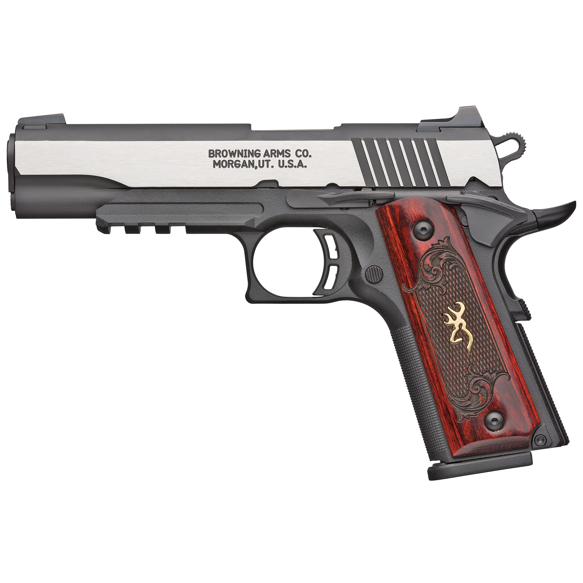 Browning 1911-380 Black Label 3.63″ 380 ACP 8rd White 3 Dot – Black, Silver