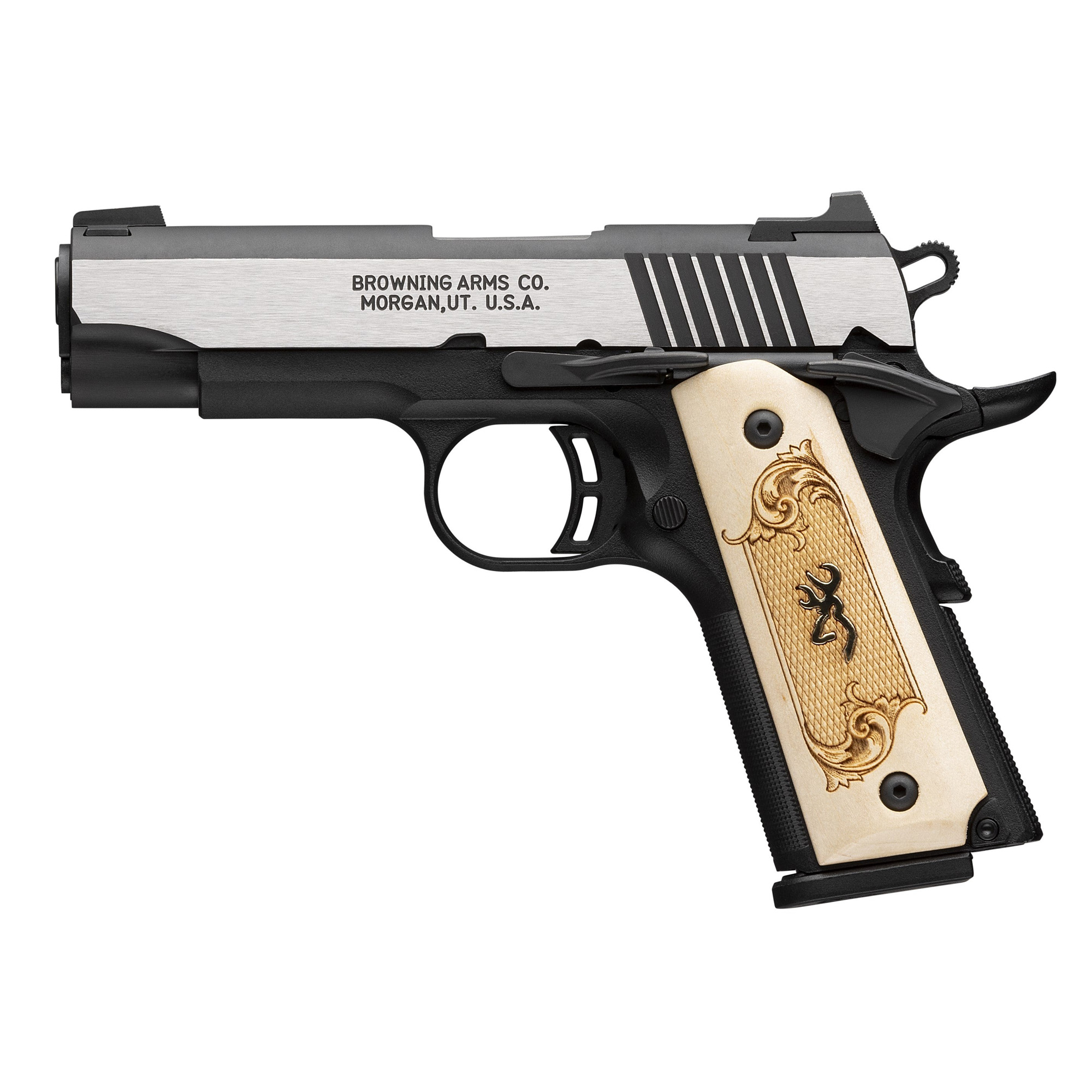 Browning Black Label 1911 3.6″ 380 ACP 10rd 3 Dot – Silver, Black