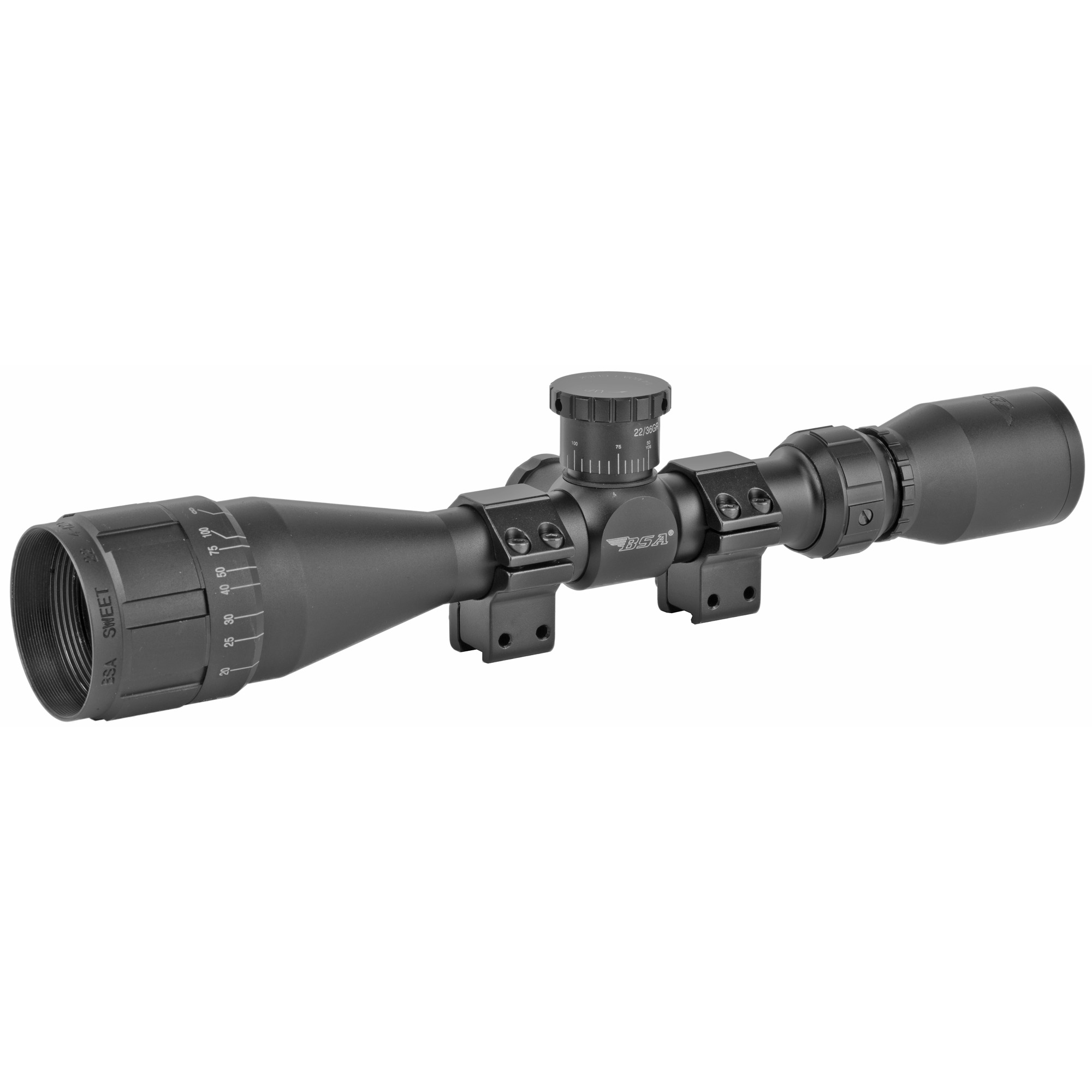 BSA Optics Sweet 22 30/30 4-12X Rimfire Scope 1″ – Black