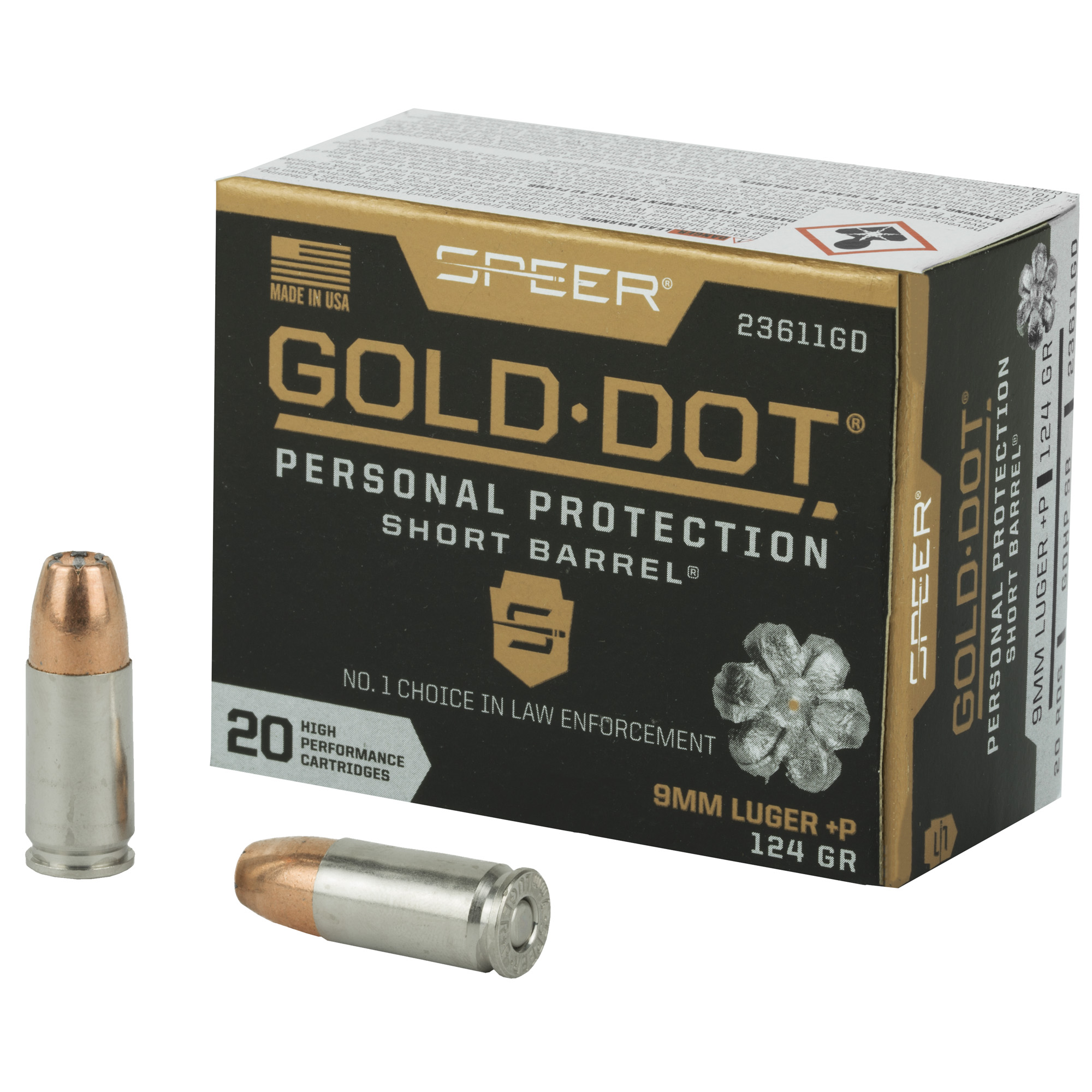 Speer Gold Dot 9mm +P, Short Barrel 124gr Hollow Point – 20rd