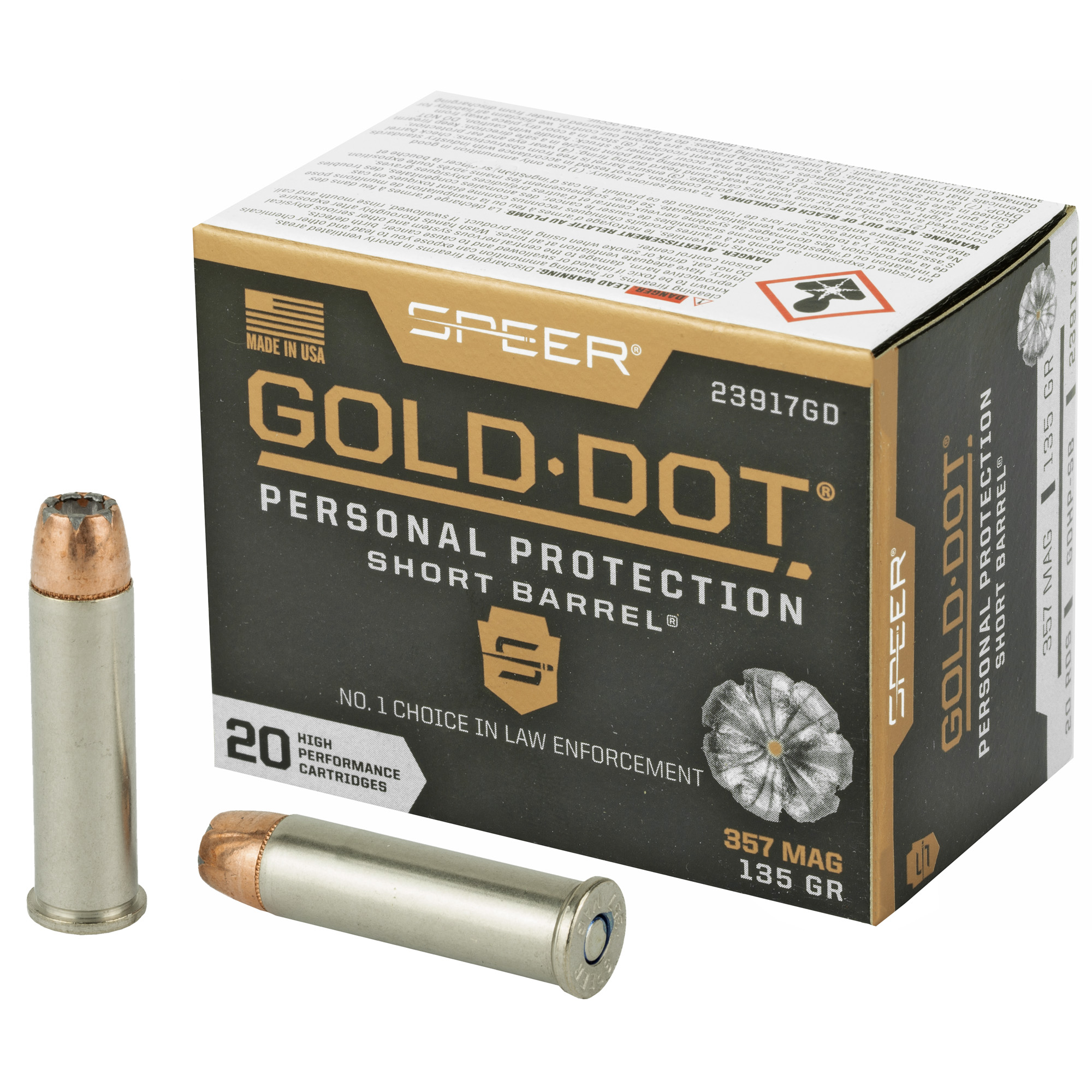 Speer Gold Dot 357 Magnum Short Barrel 135gr Hollow Point – 20rd