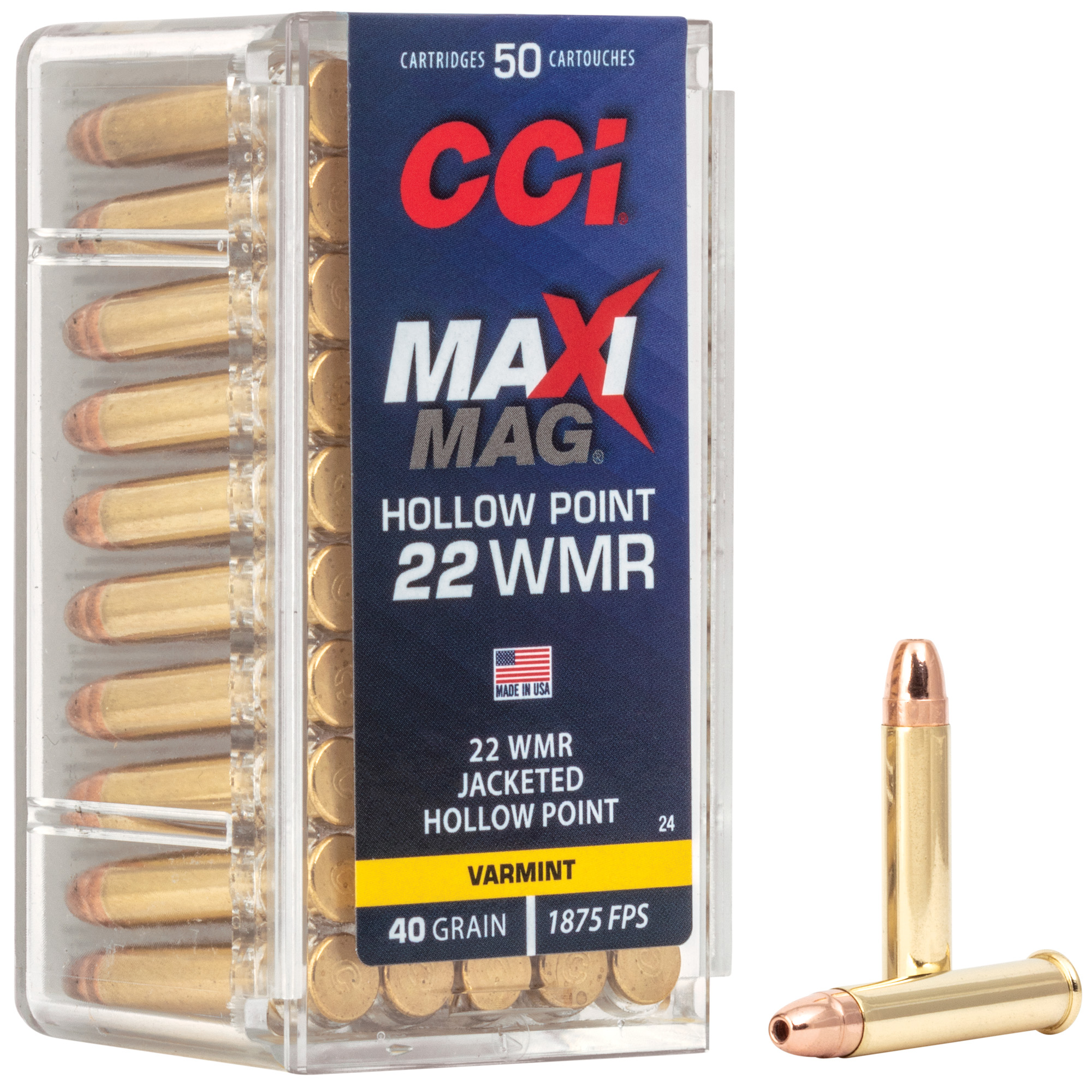 CCI Ammunition Maxi-Mag 22 WMR 40gr Jacketed Hollow Point – 50rd