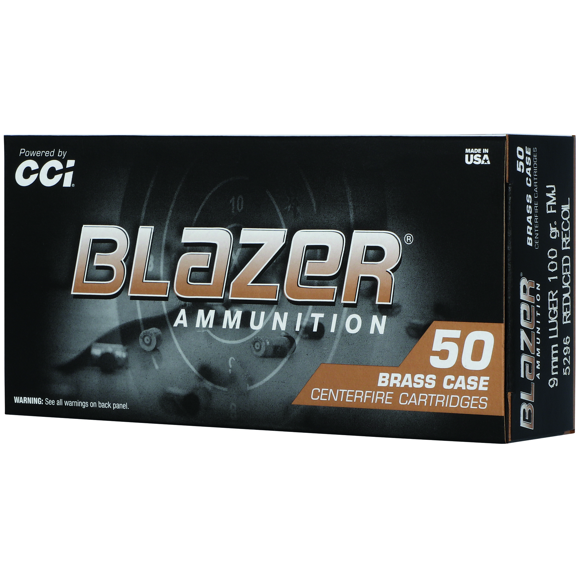 CCI Ammunition Blazer Brass 9mm 100gr Full Metal Jacket – 50rd