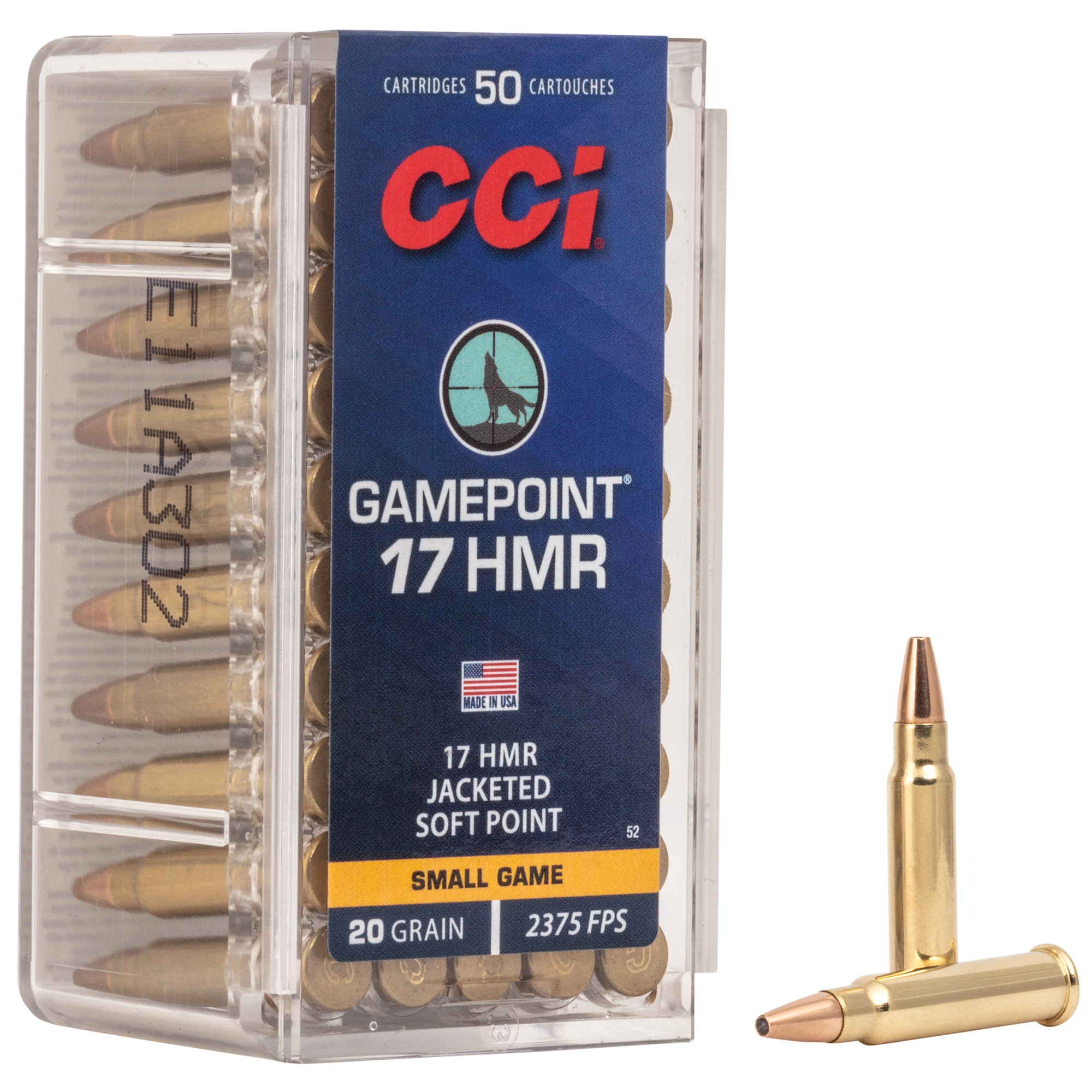 CCI Ammunition Gamepoint 17 HMR 20gr Jacketed Soft Point – 50rd