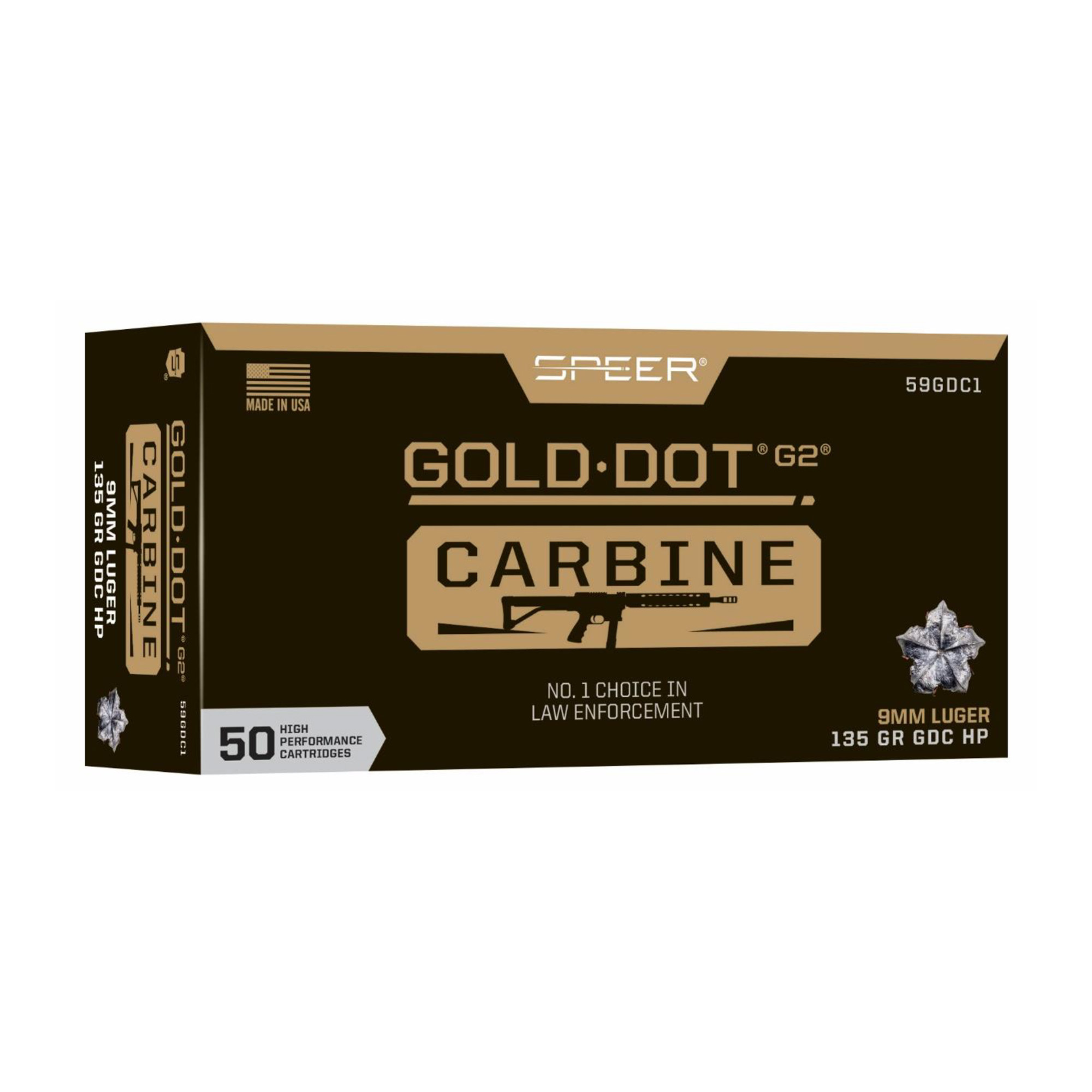 Speer Gold Dot Carbine 9mm 135gr Hollow Point – 50rd