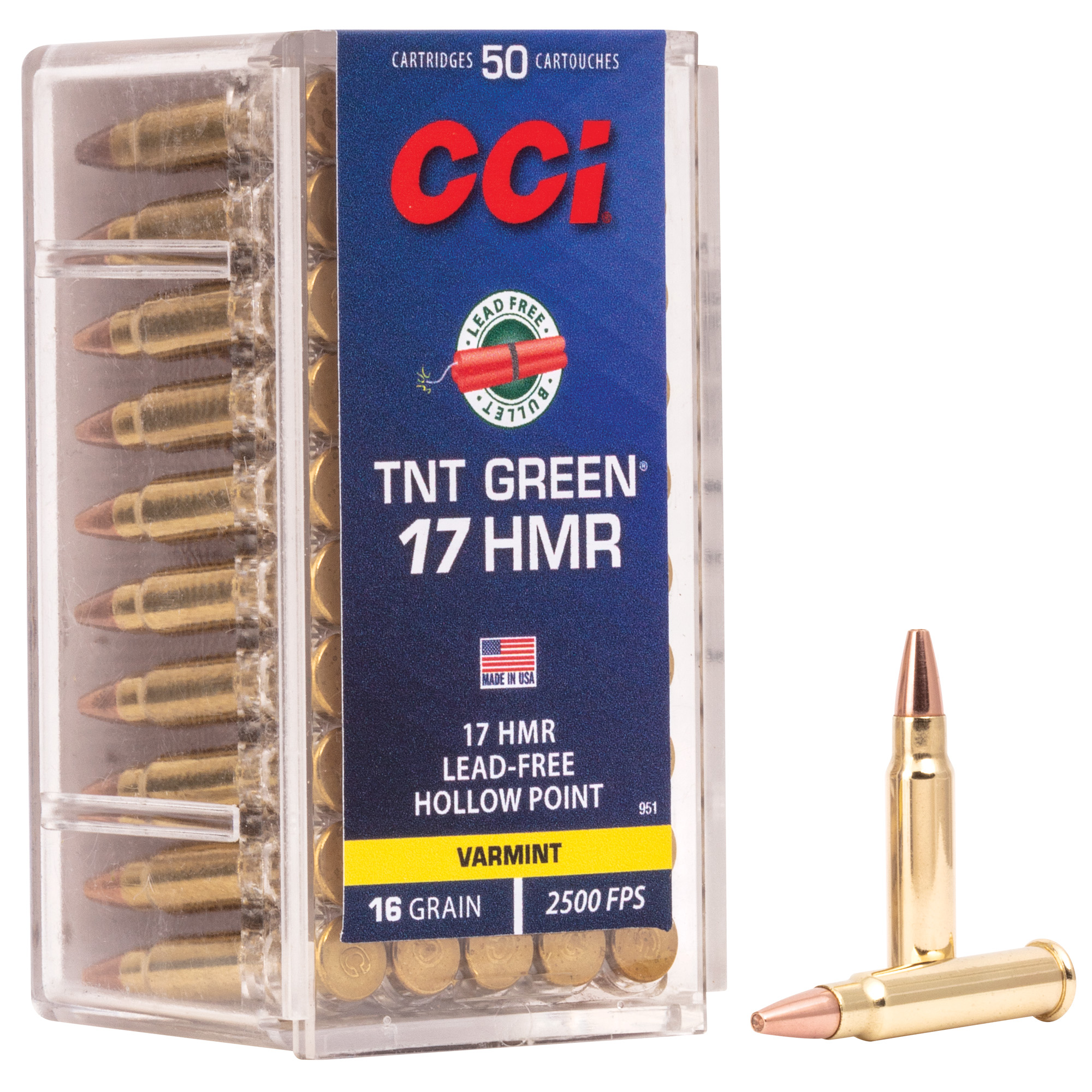 CCI Ammunition TNT Green 17 HMR California Certified Nonlead Ammunition 16gr Hollow Point – 50rd