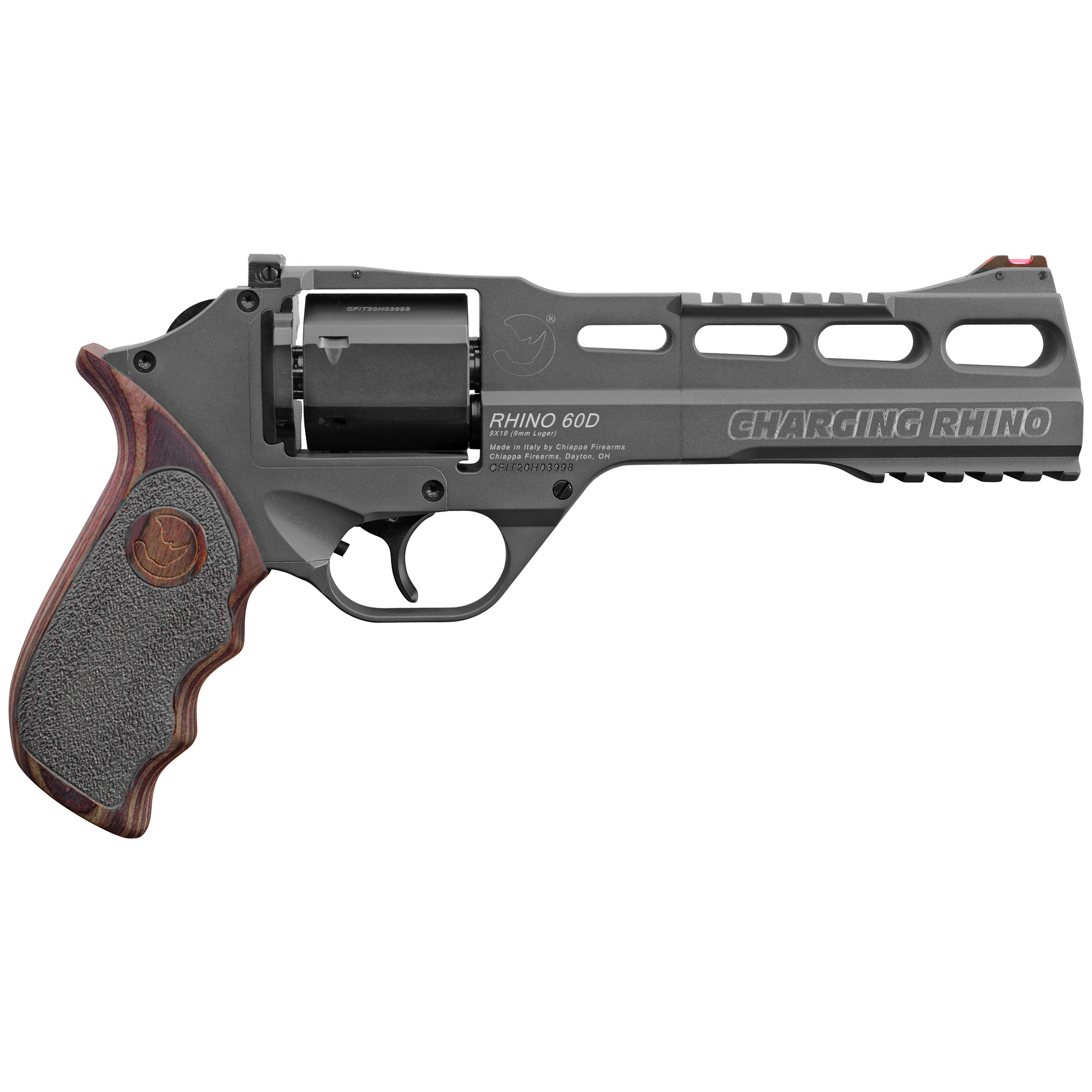 Chiappa Charging Rhino Gen II Double Action Only 6″ 9mm 6rd Fiber Front & Adjustable Rear Sights – Black