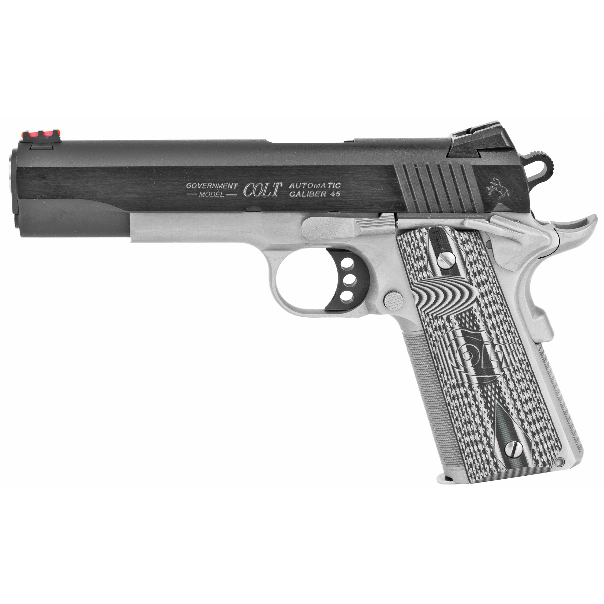 Colt Competition Plus 5″ 45 ACP 8rd Fiber Optic – Silver, Black