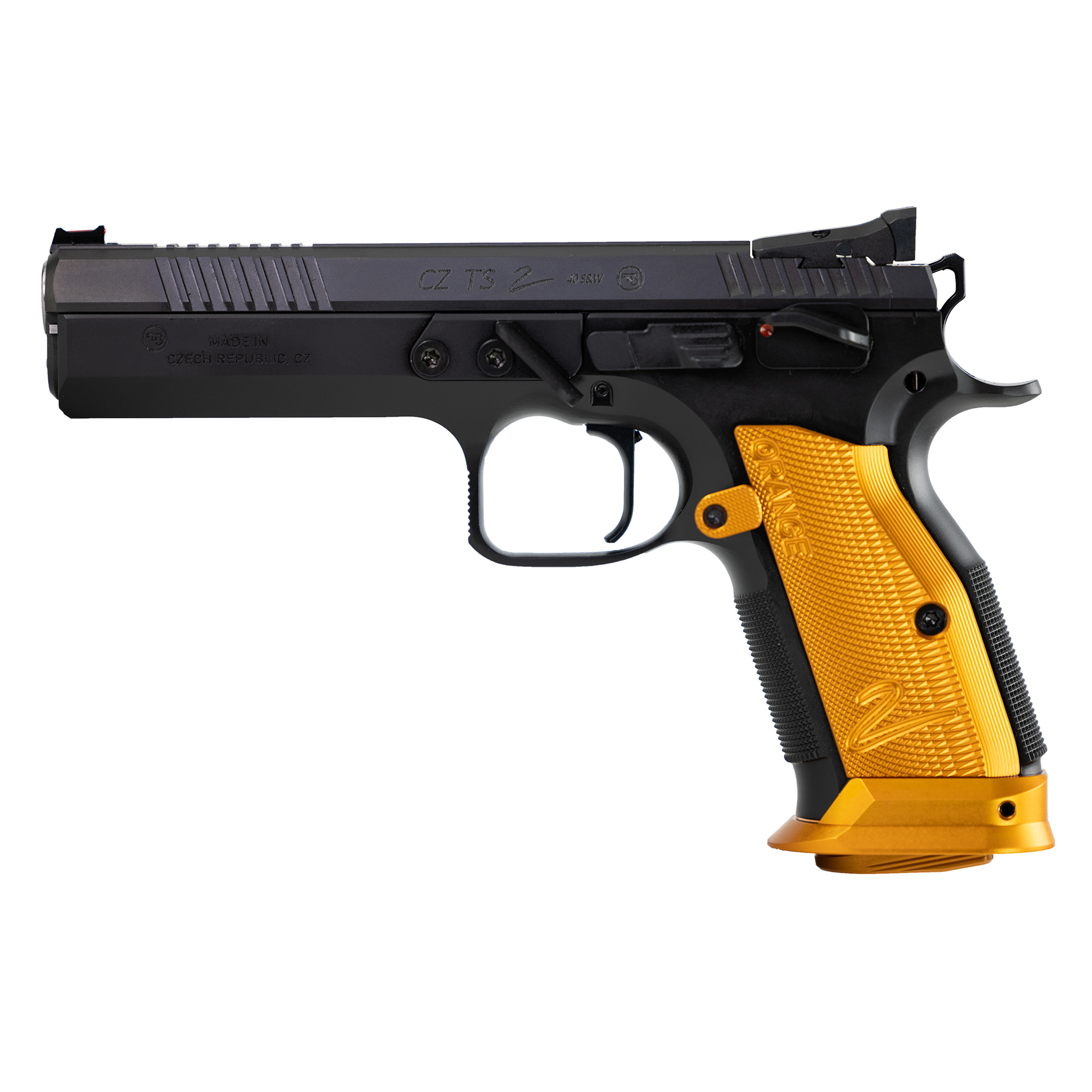 CZ 75 Tactical Sport Orange Single Action Only 5.2″ 40 S&W 17rd Fiber Optic Front Sight – Black