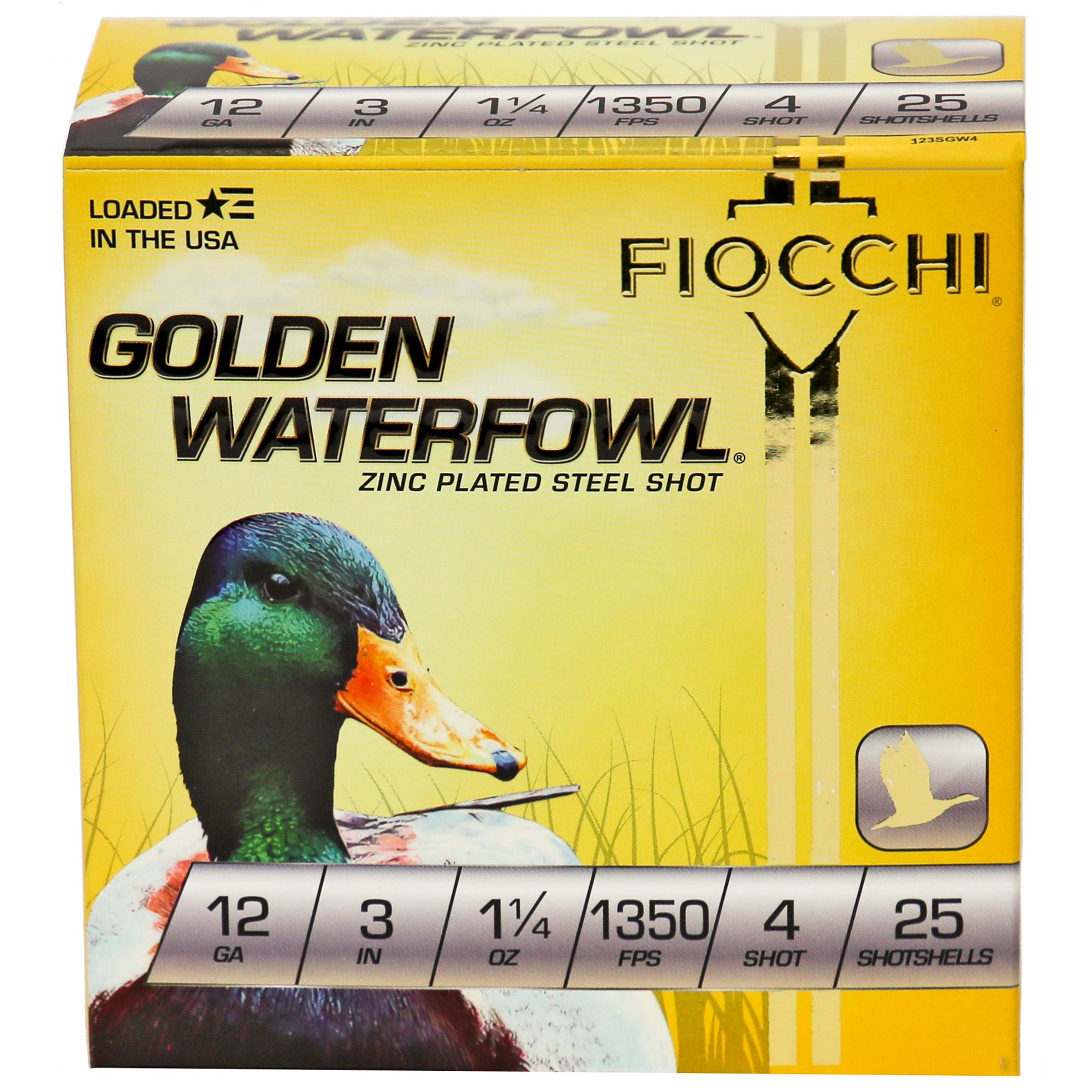 Fiocchi Golden Waterfowl 12 Gauge 3″ #4 Steel Shot – 25rd