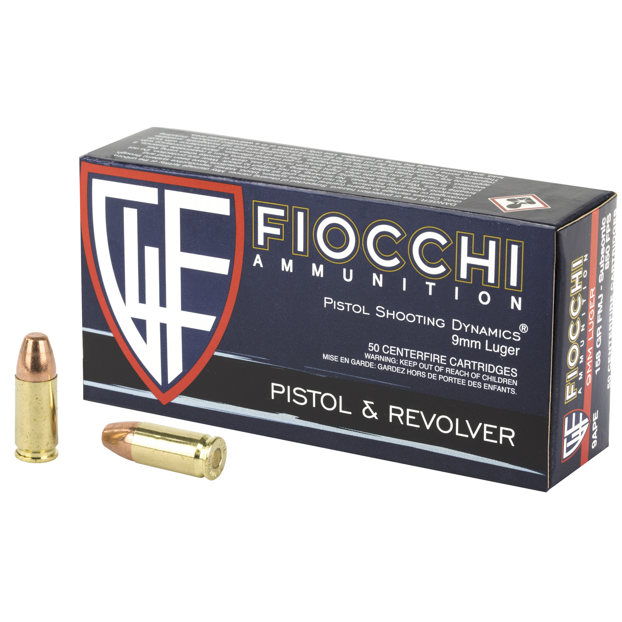 Fiocchi Centerfire Pistol 9mm Subsonic 158gr Full Metal Jacket – 50rd