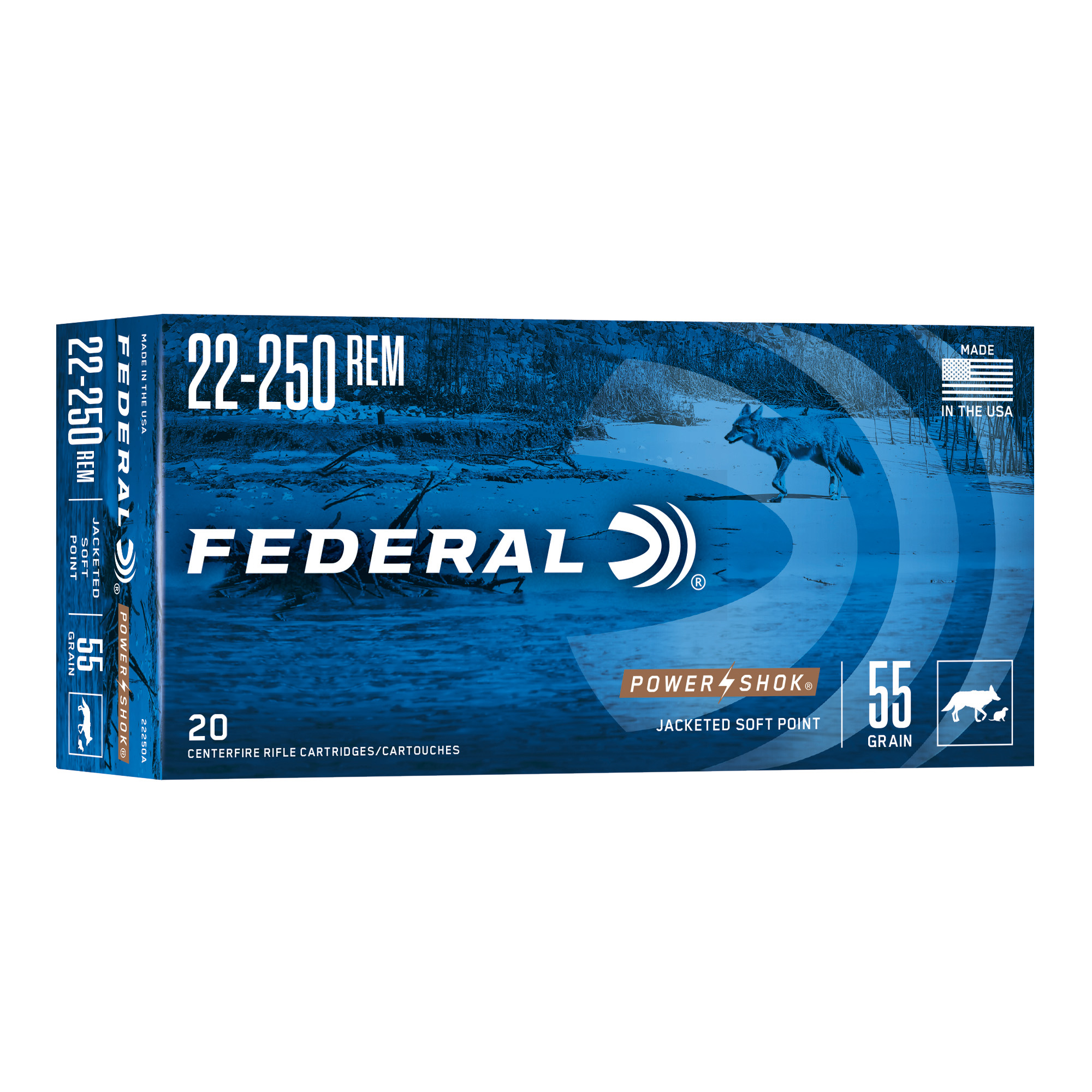 Federal PowerShok 22-250 Remington 55gr Soft Point – 20rd