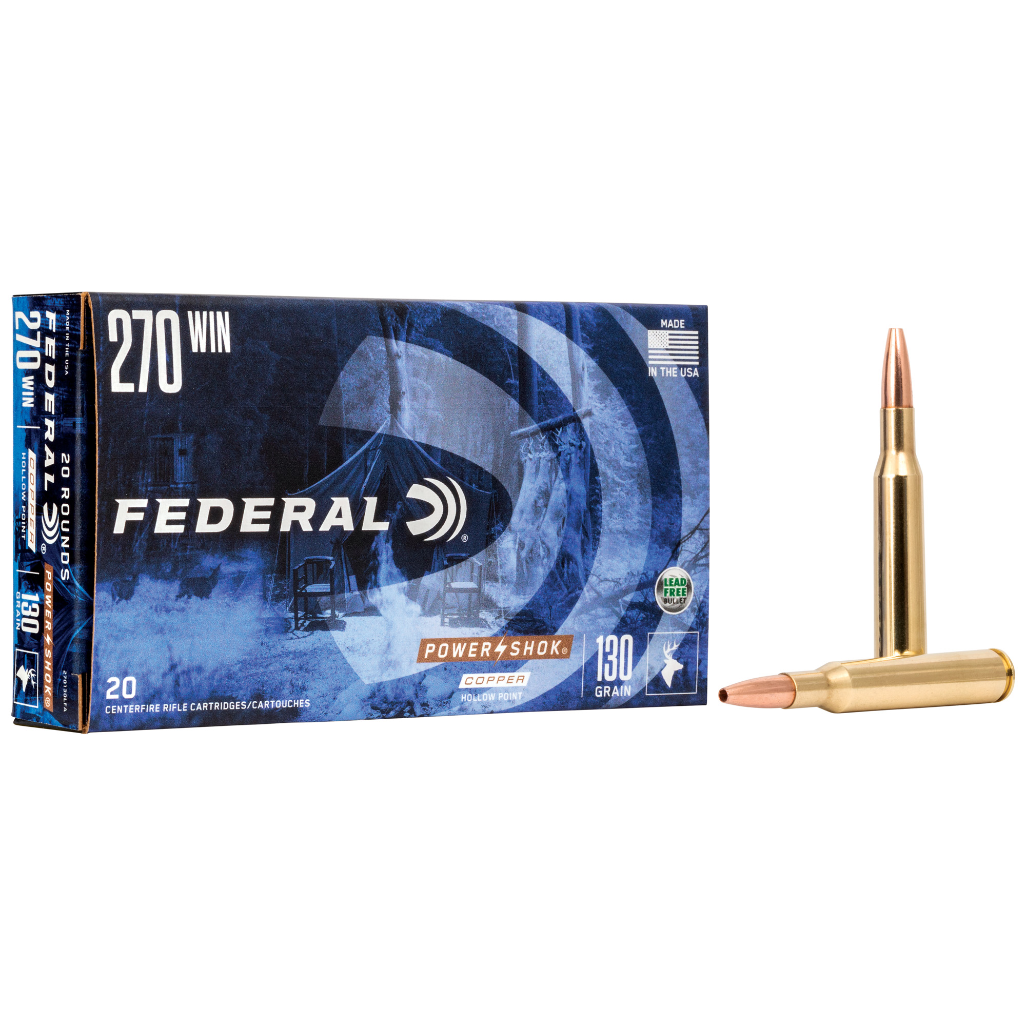 Federal PowerShok 270 Winchester California Certified Nonlead Ammunition 130gr Copper – 20rd