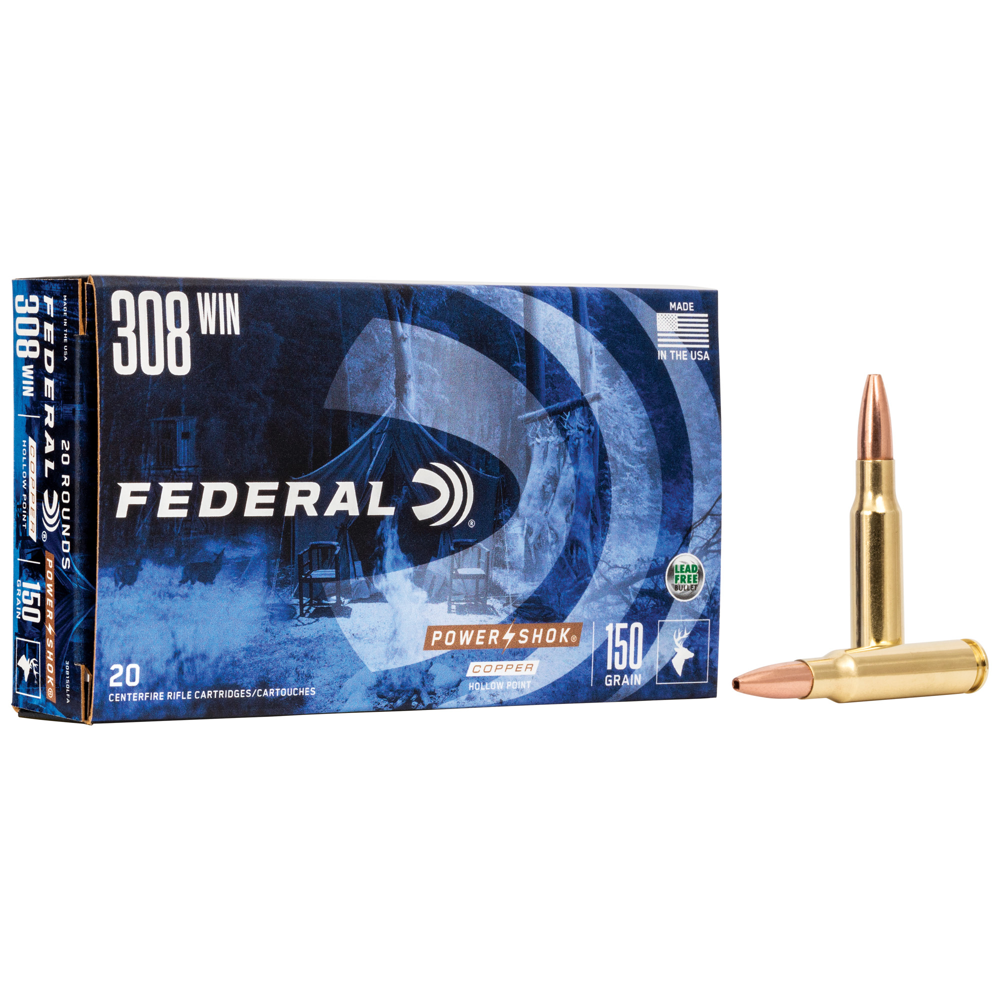 Federal PowerShok 308 Winchester California Certified Nonlead Ammunition 150gr Copper – 20rd