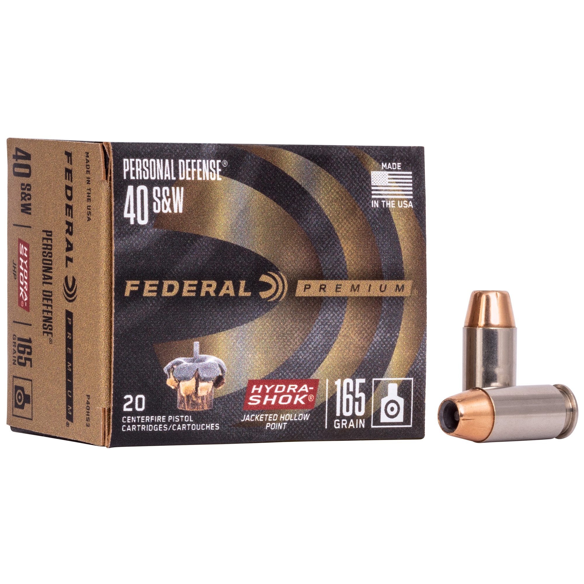 Federal Hydra-Shok 40 S&W 165gr Jacketed Hollow Point – 20rd