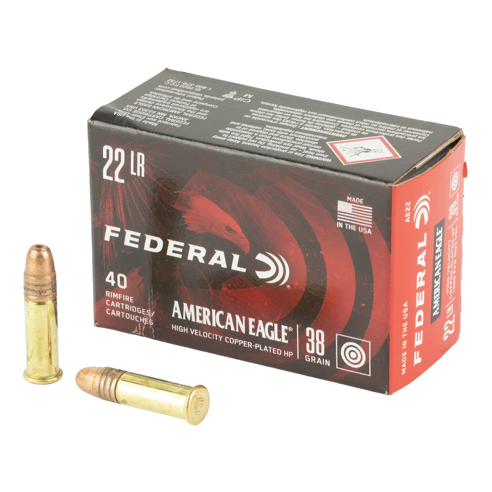 Federal American Eagle 22 LR Copper Plated/HV 38gr Hollow Point – 40rd