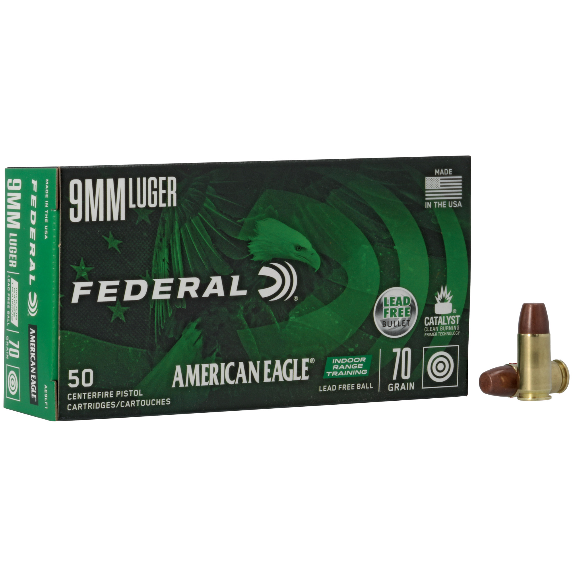 Federal American Eagle Indoor Range Training 9mm 70gr Lead Free Ball – 50rd