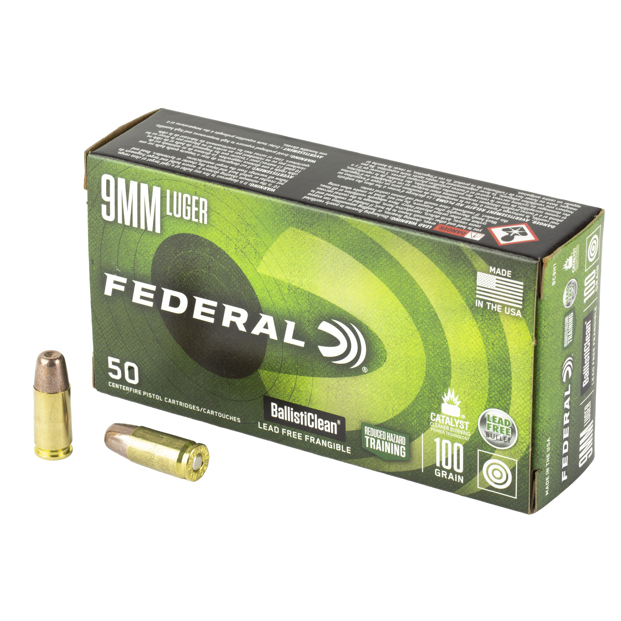 Federal American Eagle Indoor Range Training 9mm 100gr Lead Free Ball – 50rd