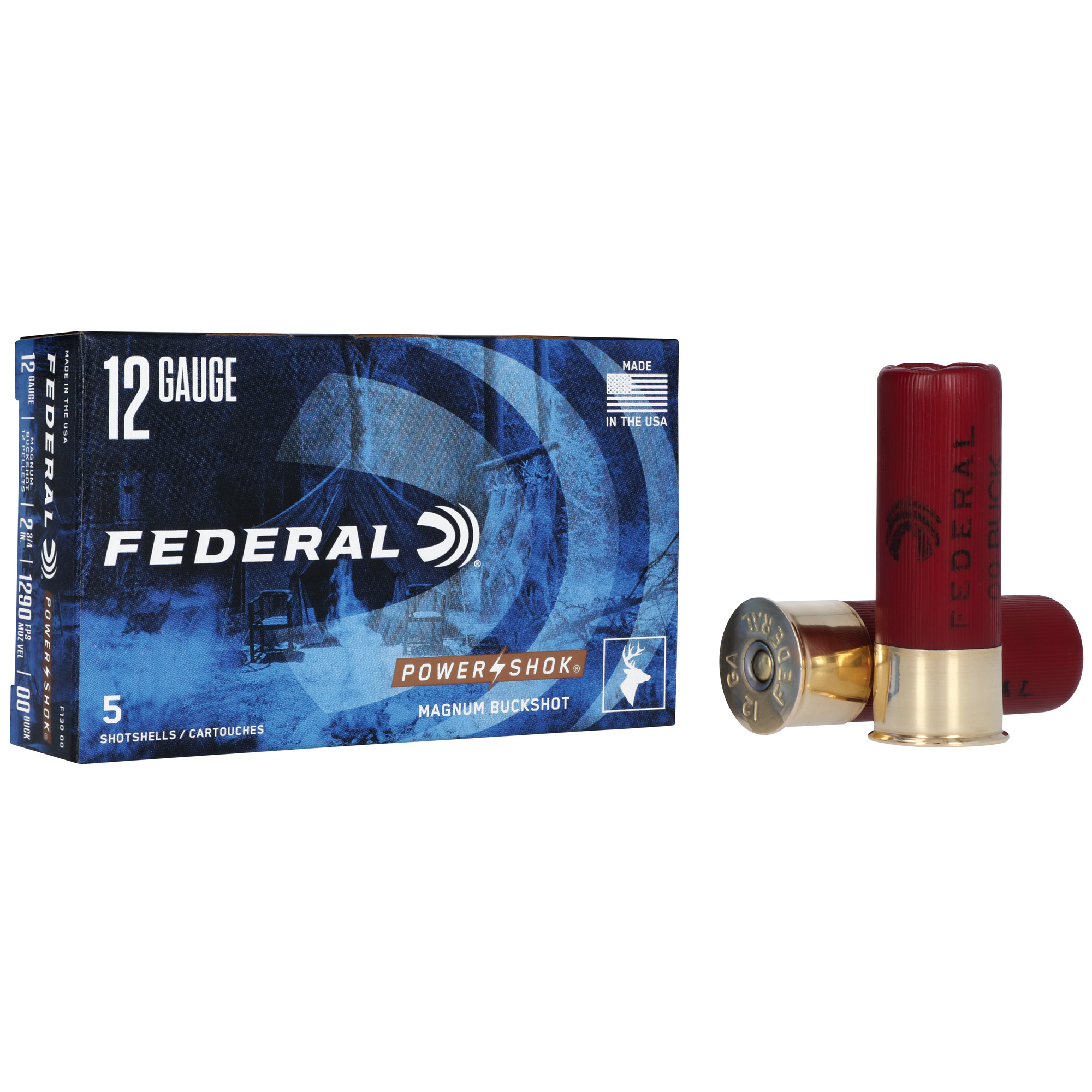 Federal PowerShok 12 Gauge 2.75″ 12 Pellets 00 Buck Buckshot – 5rd