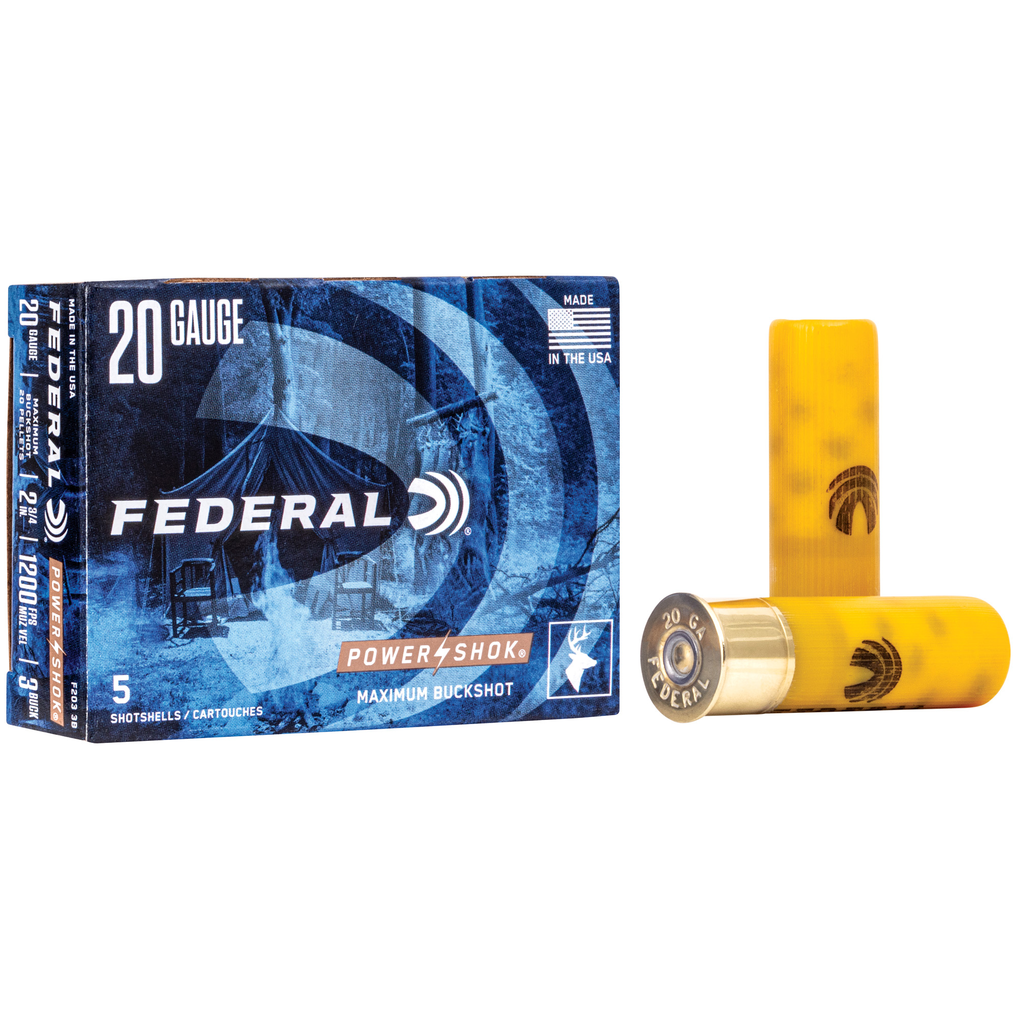 Federal PowerShok 20 Gauge 2.75″ 20 Pellets 3 Buck Buckshot – 5rd