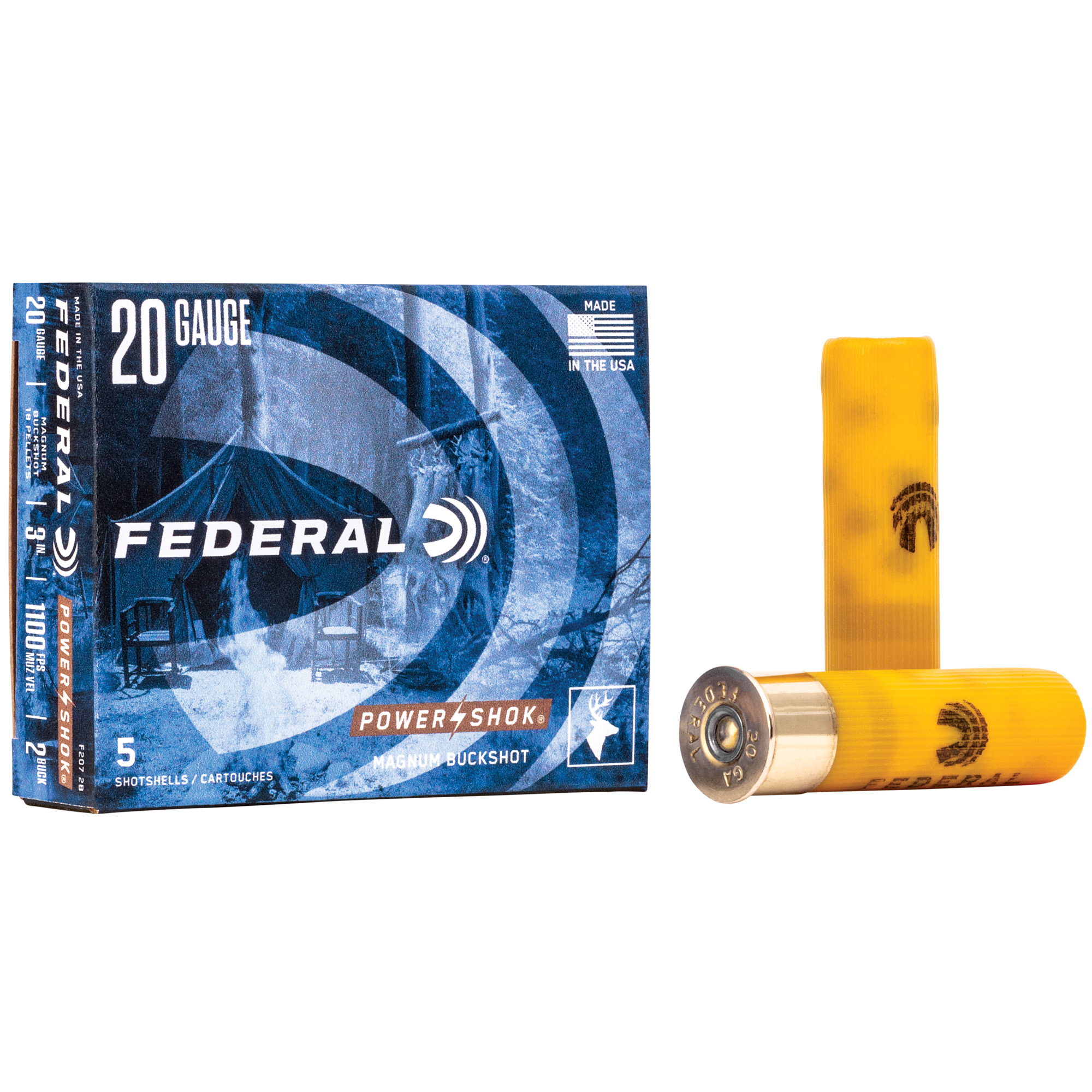 Federal PowerShok 20 Gauge 3″ 18 Pellets 2 Buck Buckshot – 5rd