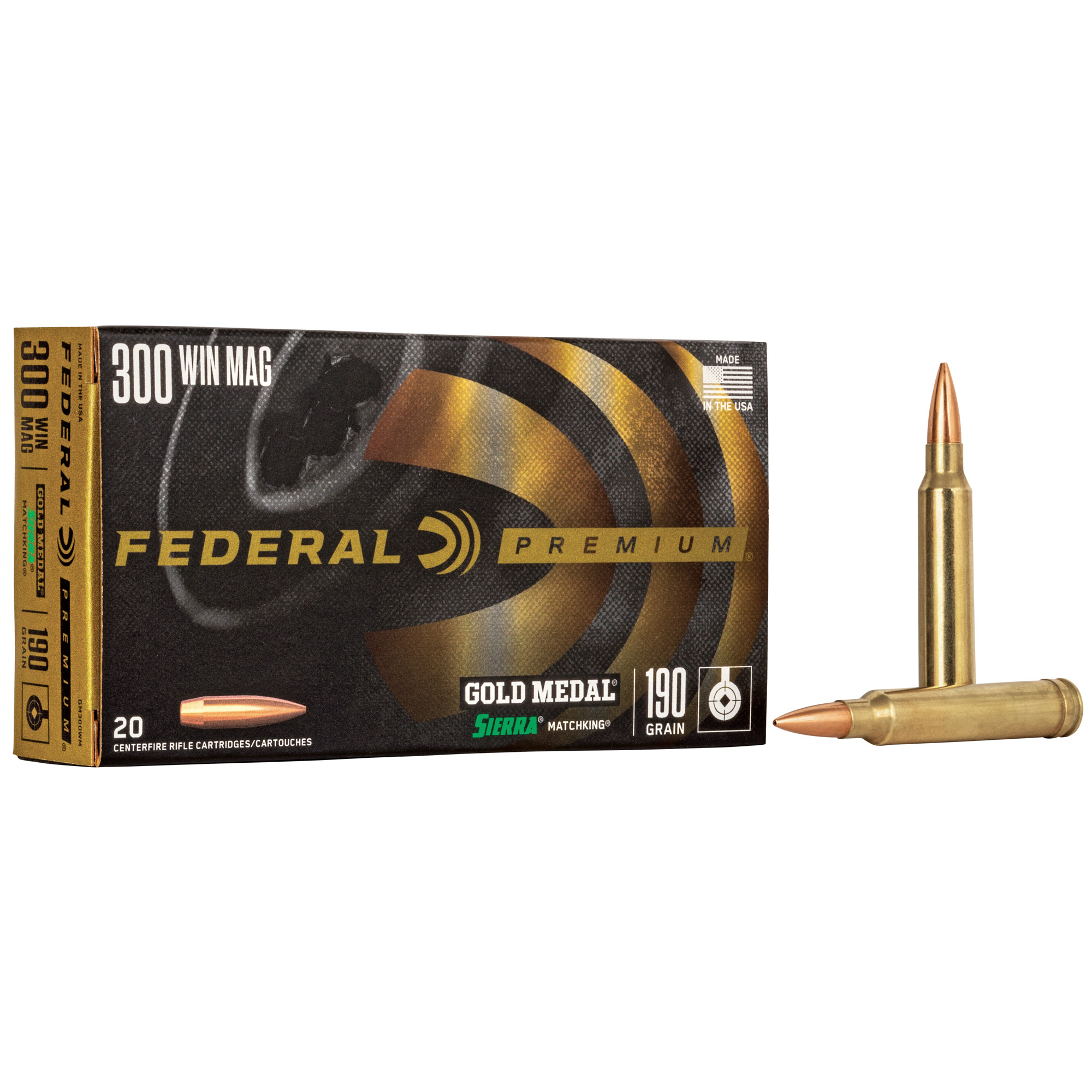 Federal Gold Medal 300 Winchester Magnum 190gr Boat Tail Hollow Point – 20rd