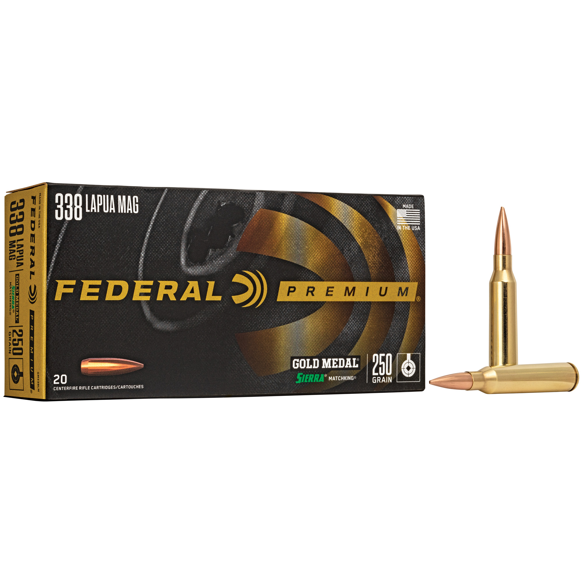 Federal Gold Medal 338 Lapua 250gr Boat Tail Hollow Point – 20rd