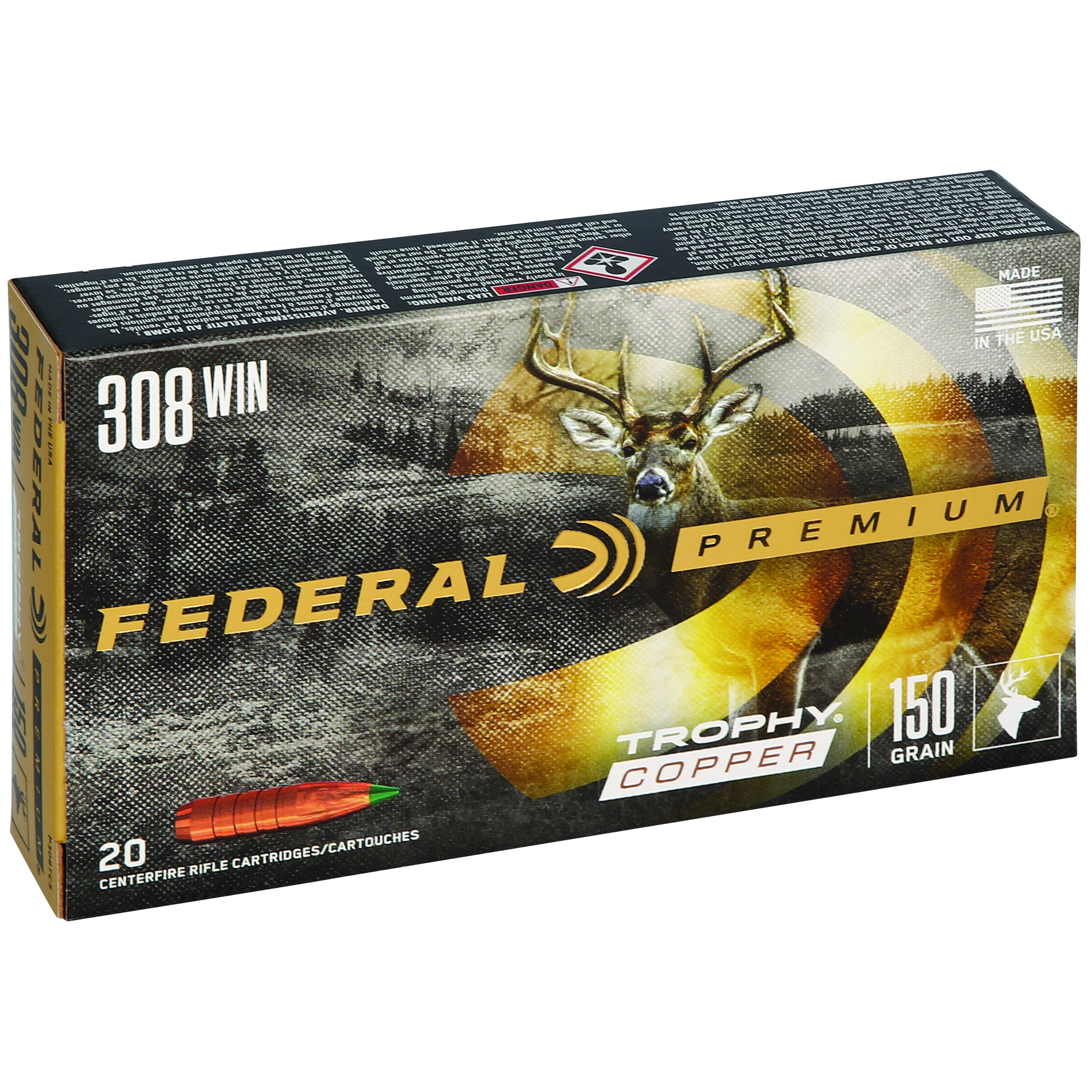 Federal Premium 308 Winchester California Certified Nonlead Ammunition 150gr Copper – 20rd