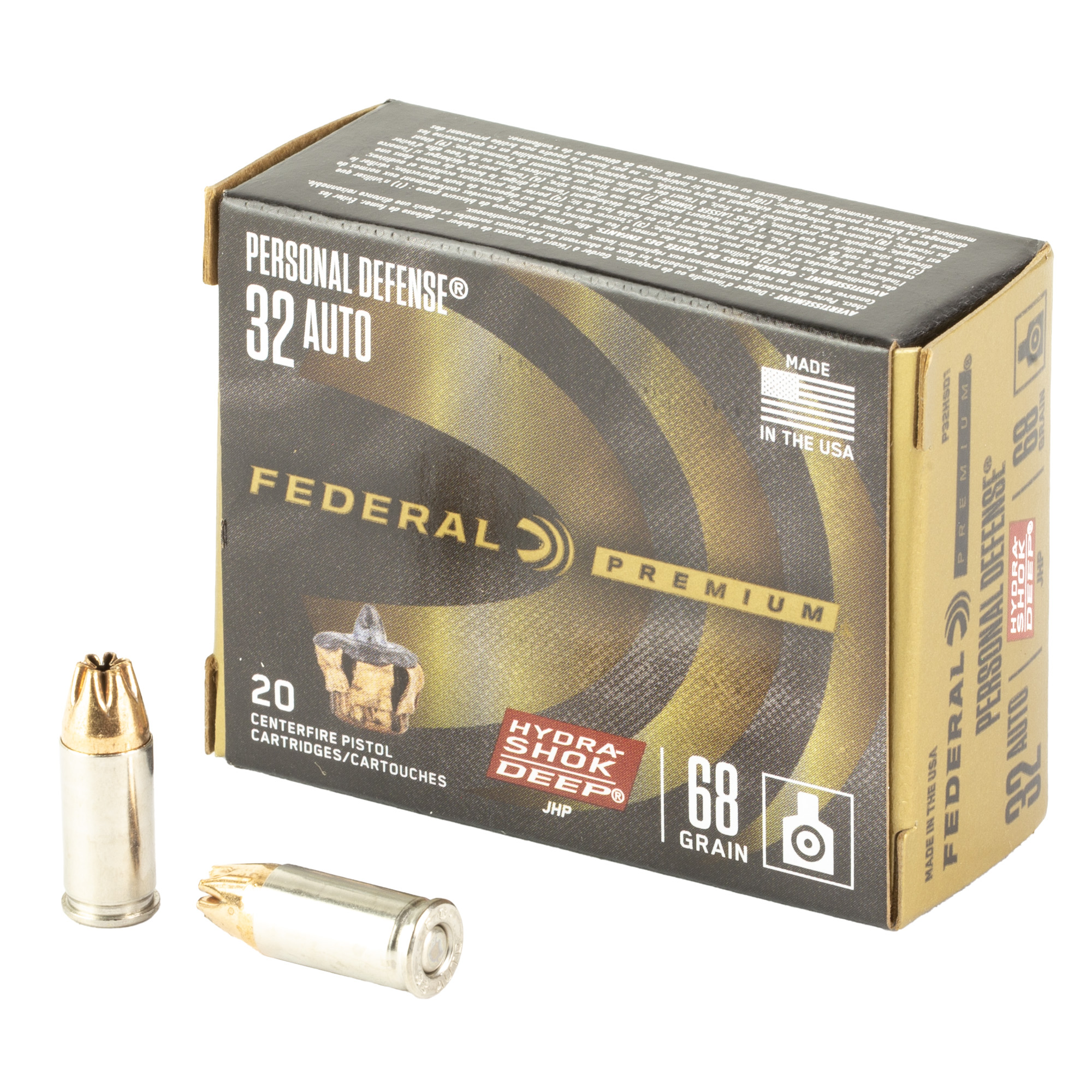 Federal Personal Defense Hydra-Shok 32 ACP 68gr Jacketed Hollow Point – 20rd