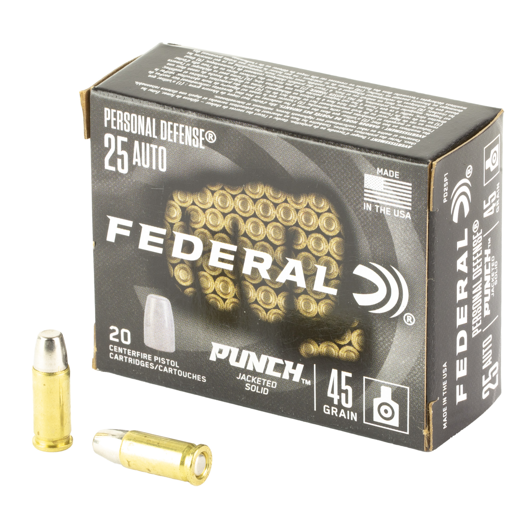 Federal PERSONAL DEFENSE Punch 25 ACP 45gr Solid Point – 20rd