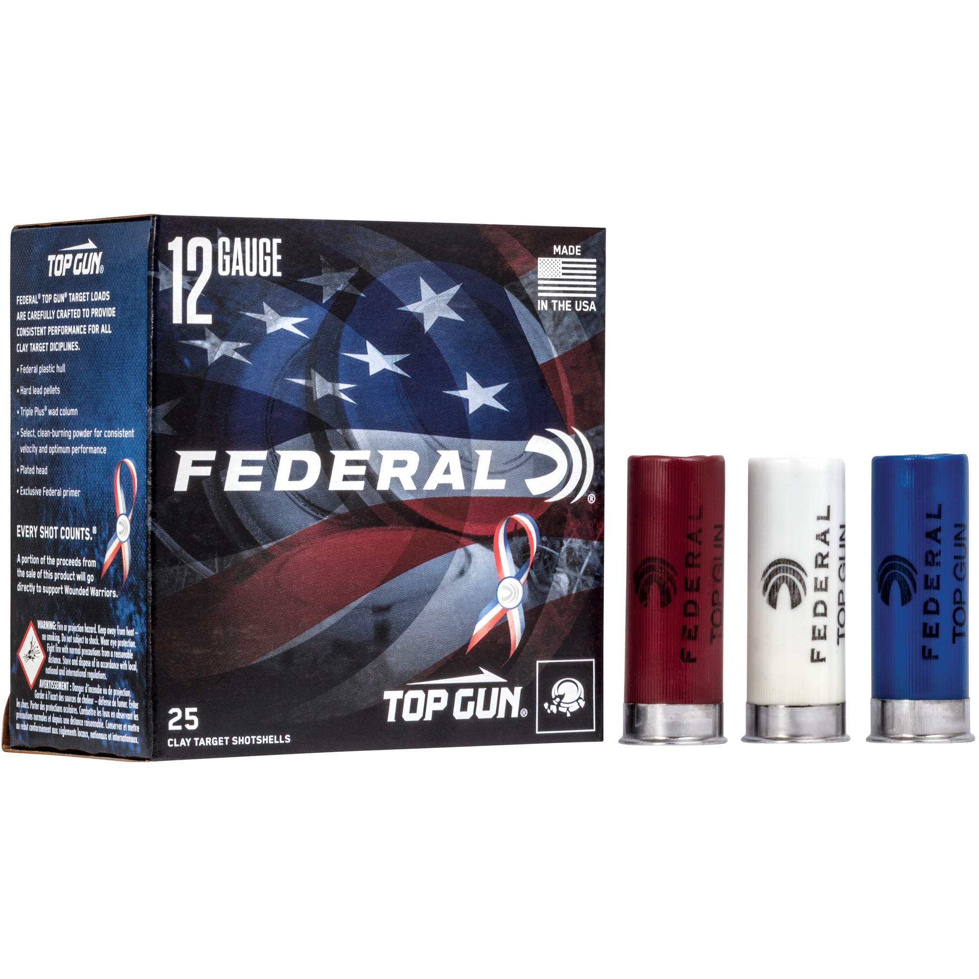 Federal Top Gun 12 Gauge 2.75″ Red, White, Blue #8 Lead – 25rd