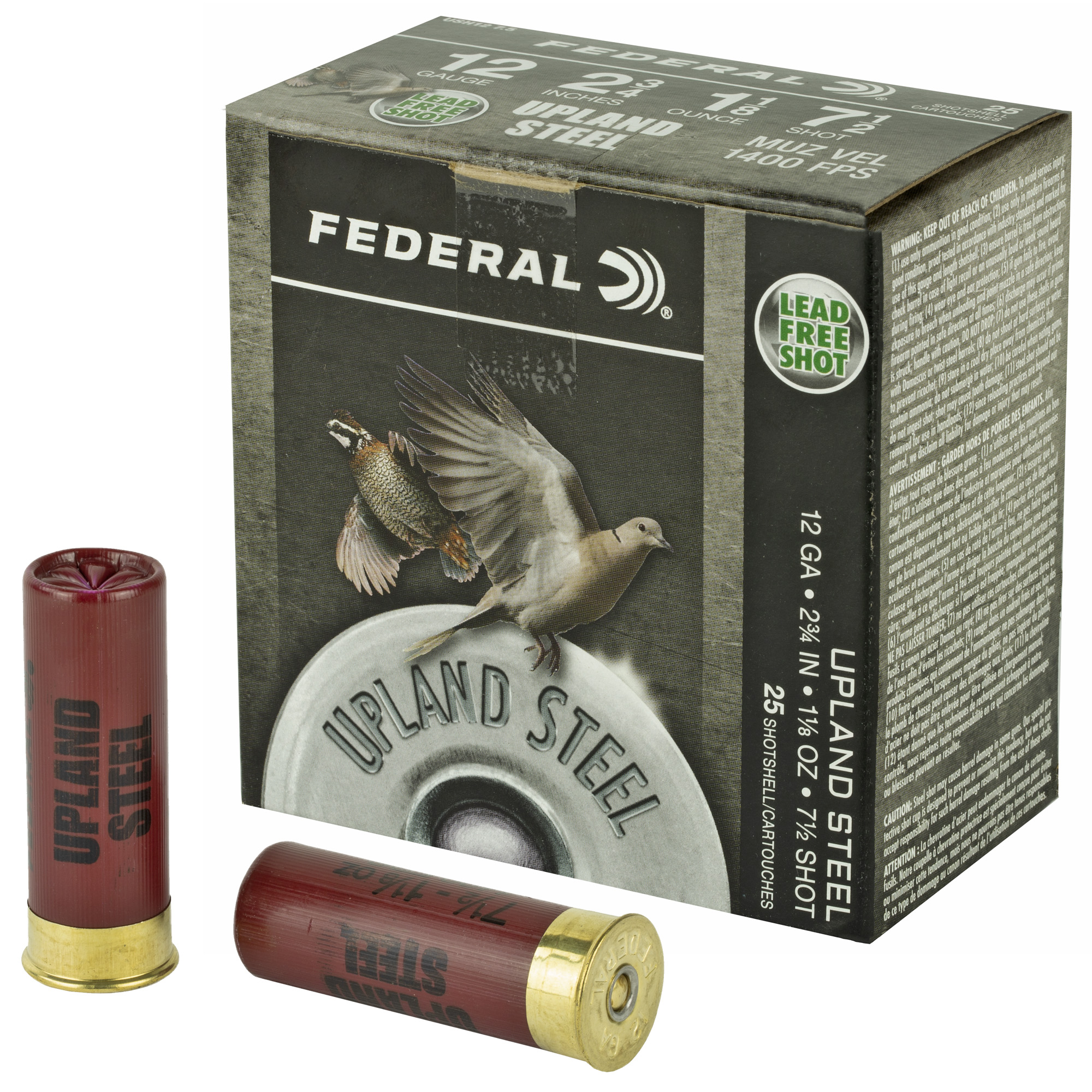 Federal Upland Steel 12 Gauge 2.75″ California Certified Nonlead Ammunition #7.5 Steel Shot – 25rd