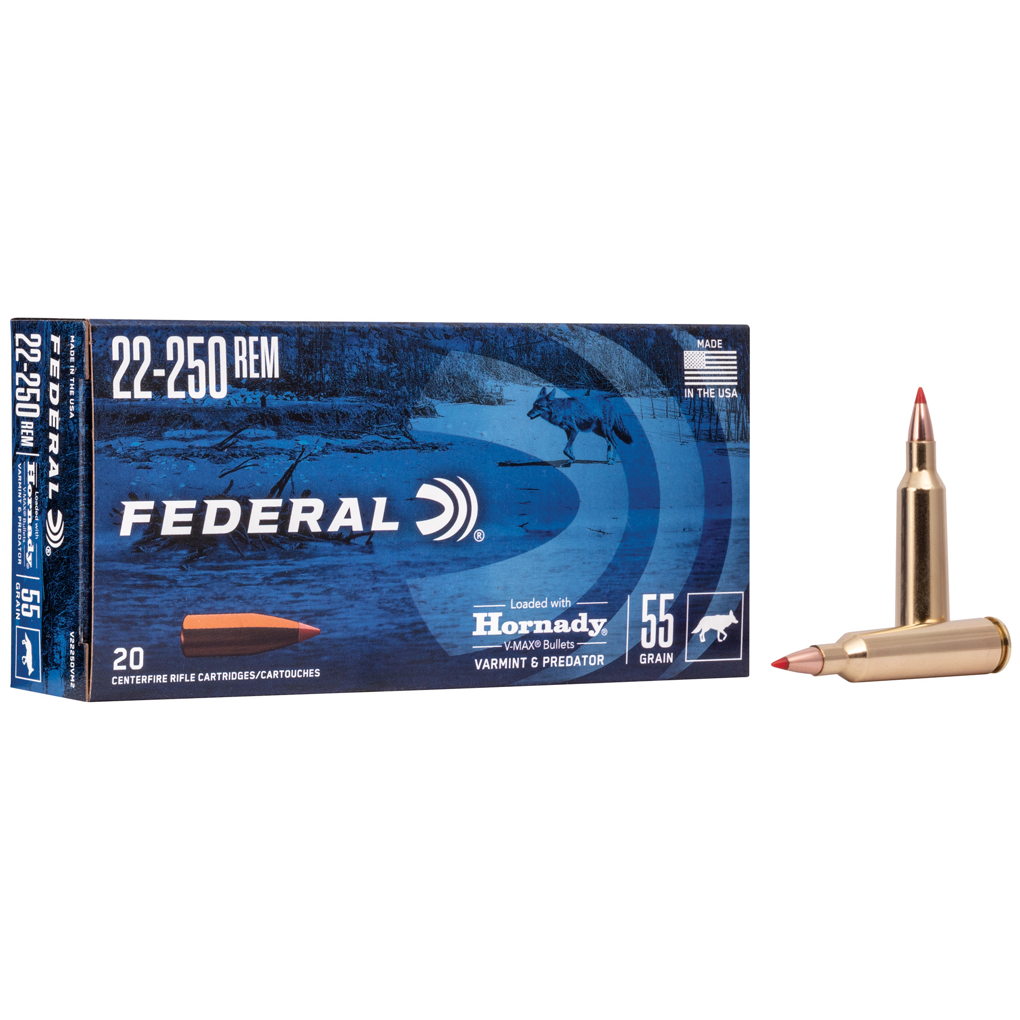 Federal Varmint & Predator V-Max 22-250 Remington 55gr – 20rd